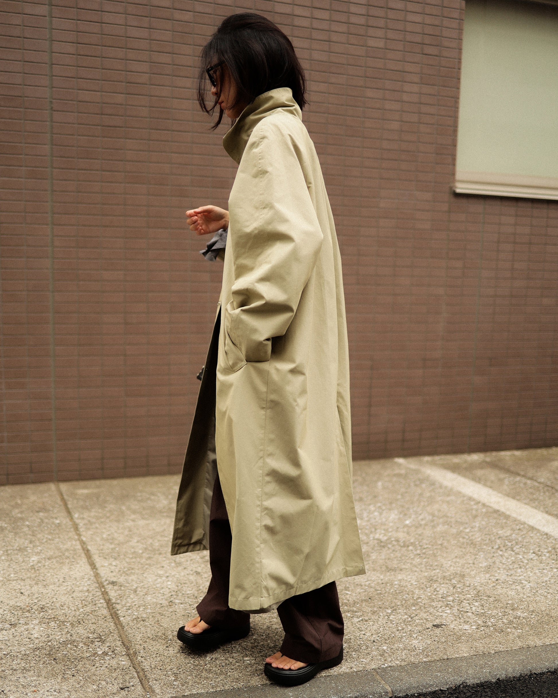 Mare Stand-Collar Trench Coat, Sage