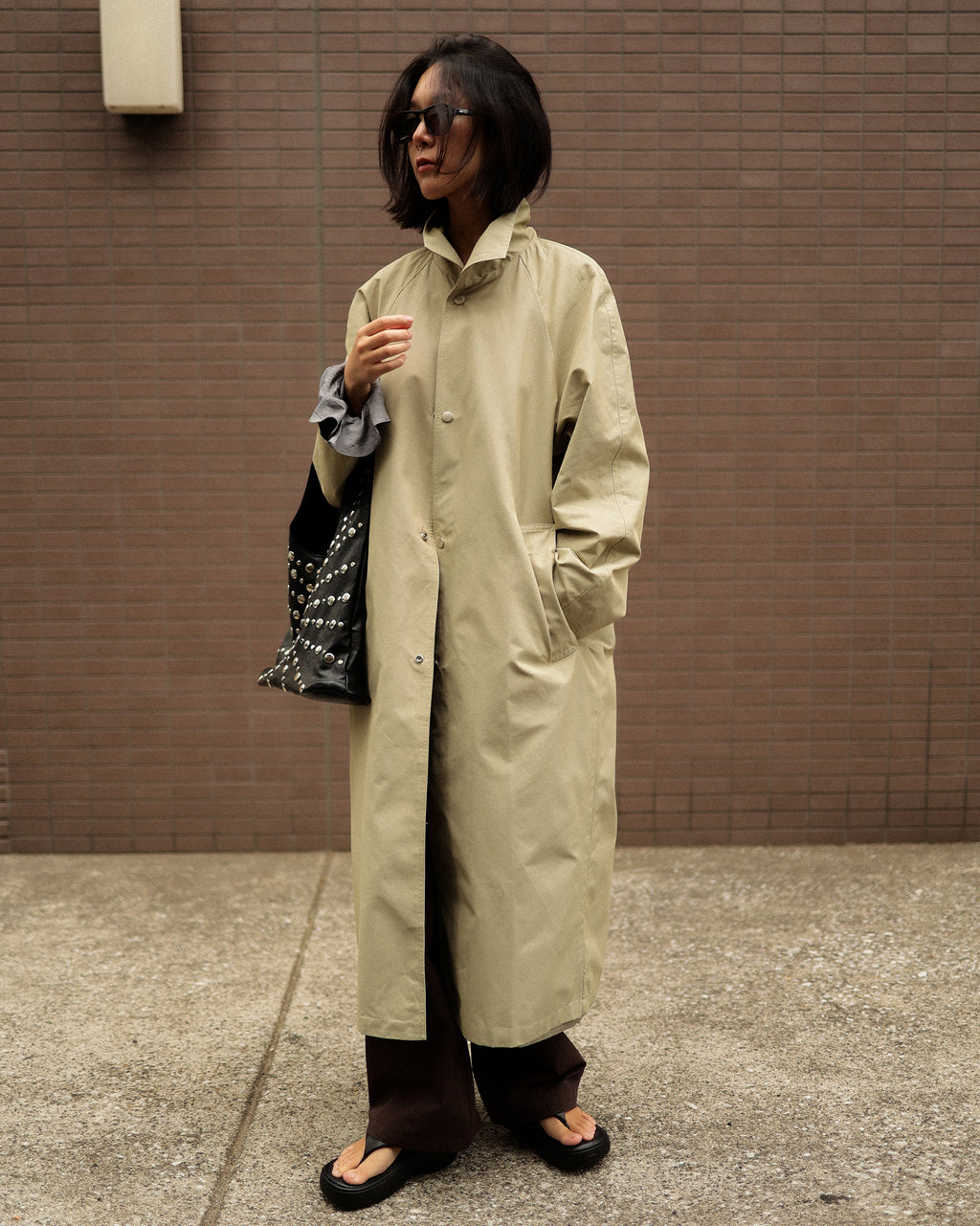 Mare Stand-Collar Trench Coat, Sage