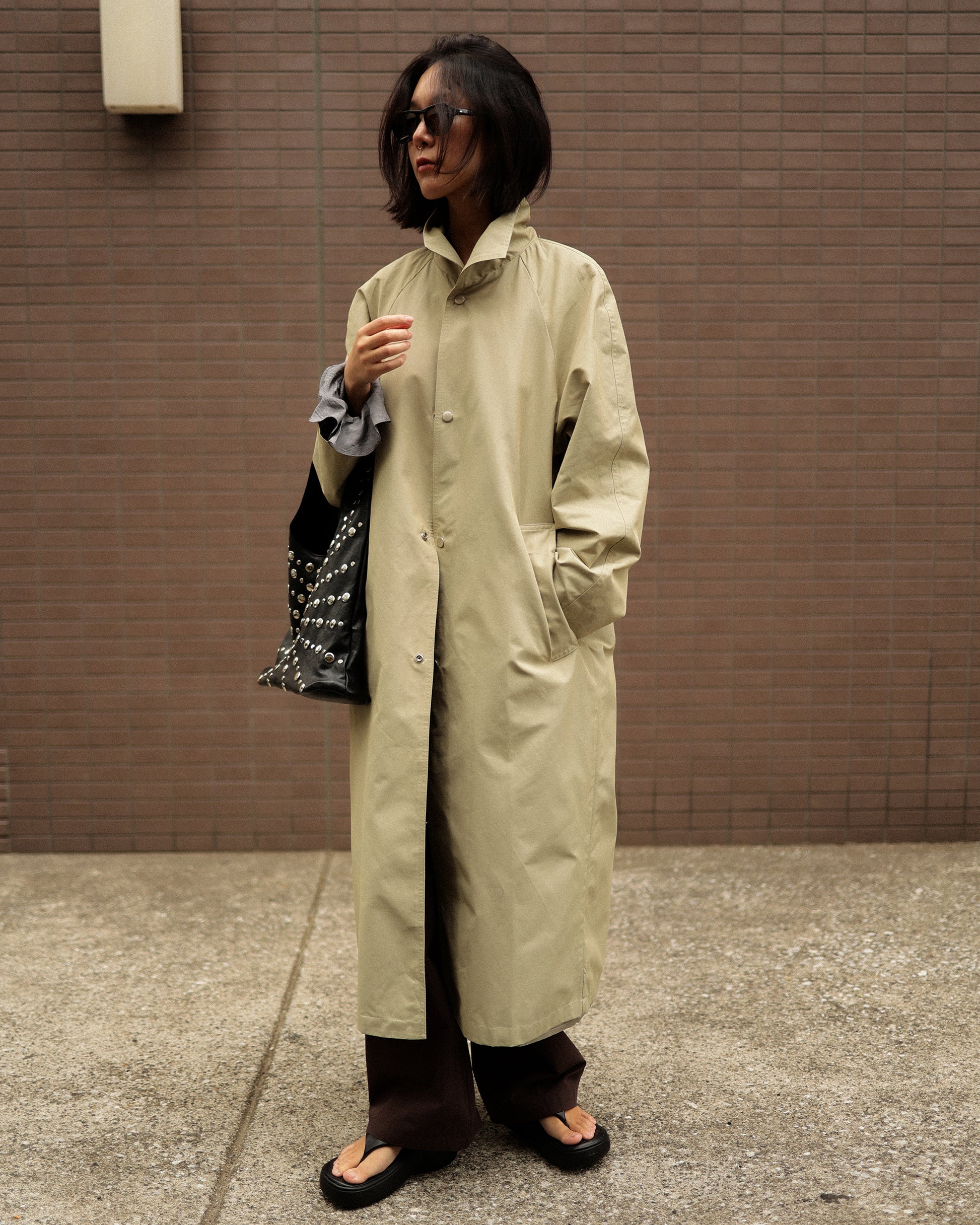 Mare Stand-Collar Trench Coat, Sage