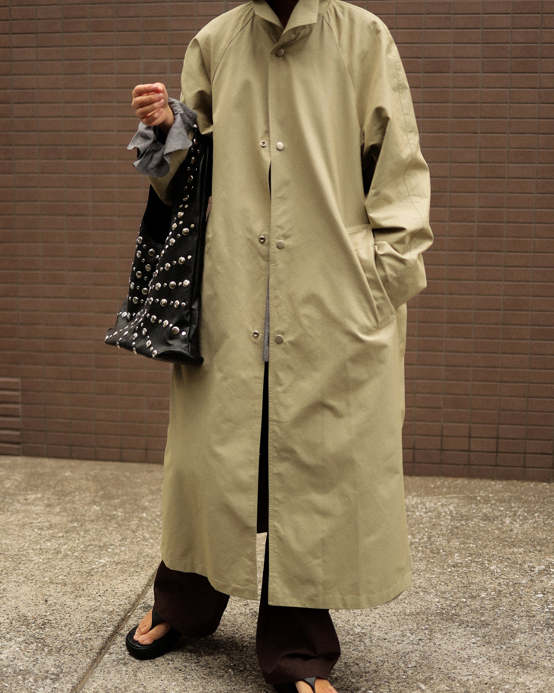 Mare Stand-Collar Trench Coat, Sage