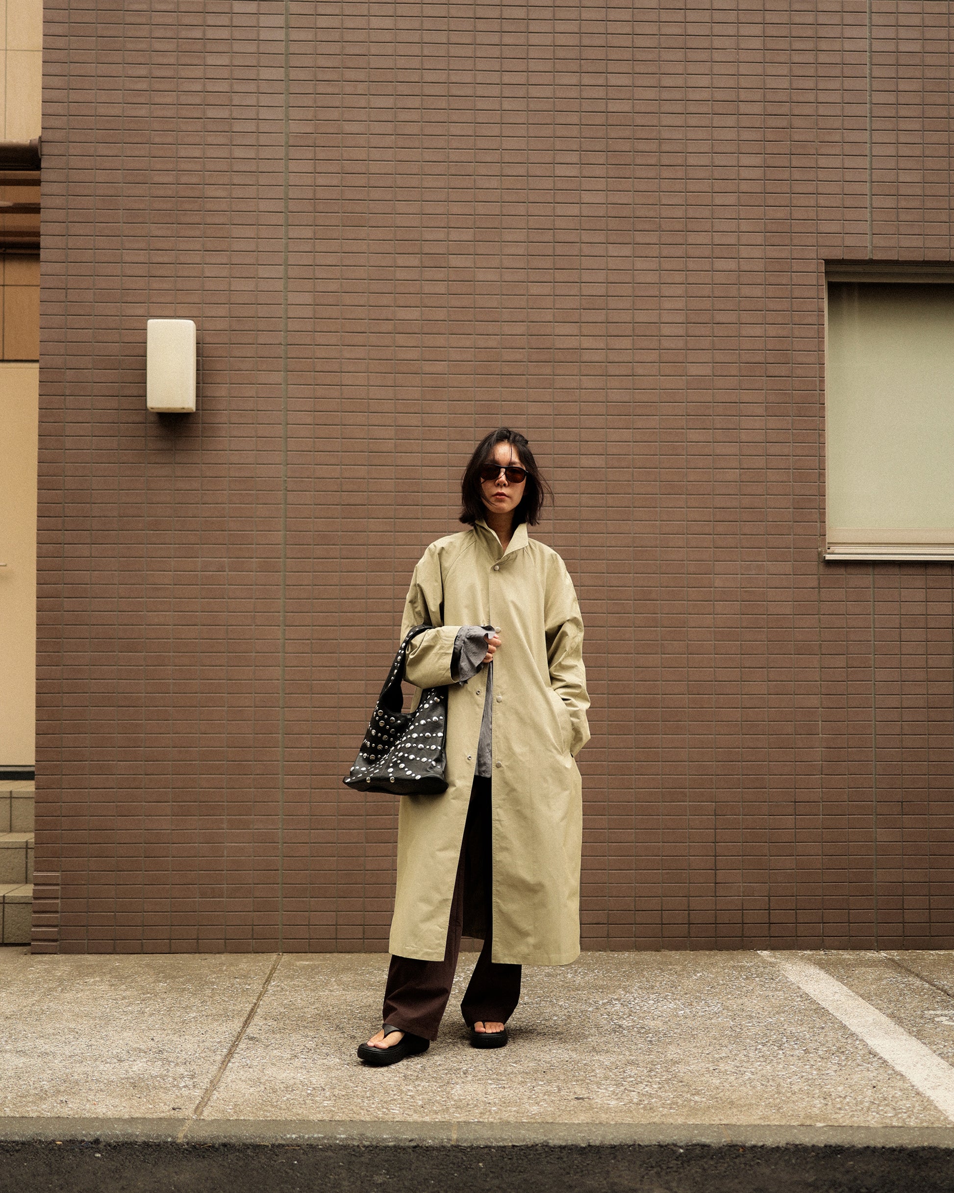 Mare Stand-Collar Trench Coat, Sage