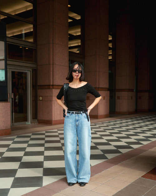 Bridget Wide-Leg Denim Trousers, Washed blue