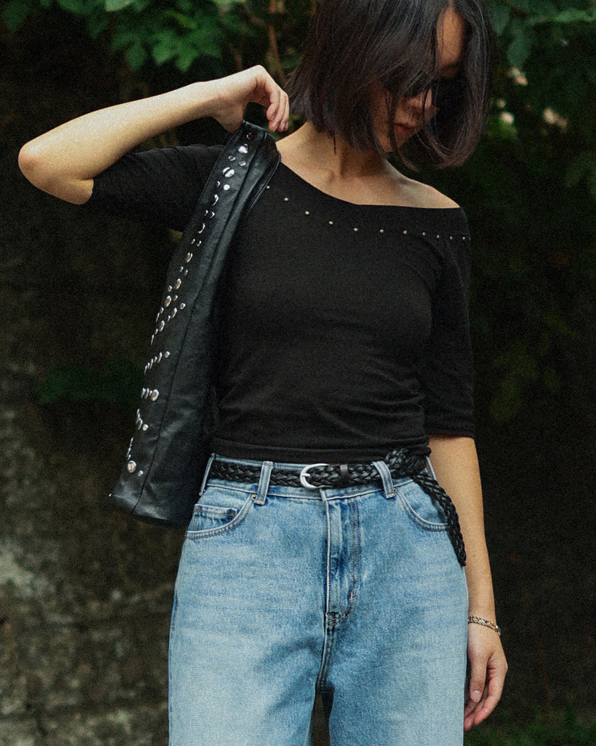Pixie Studded Shoulder Bag, Black dream