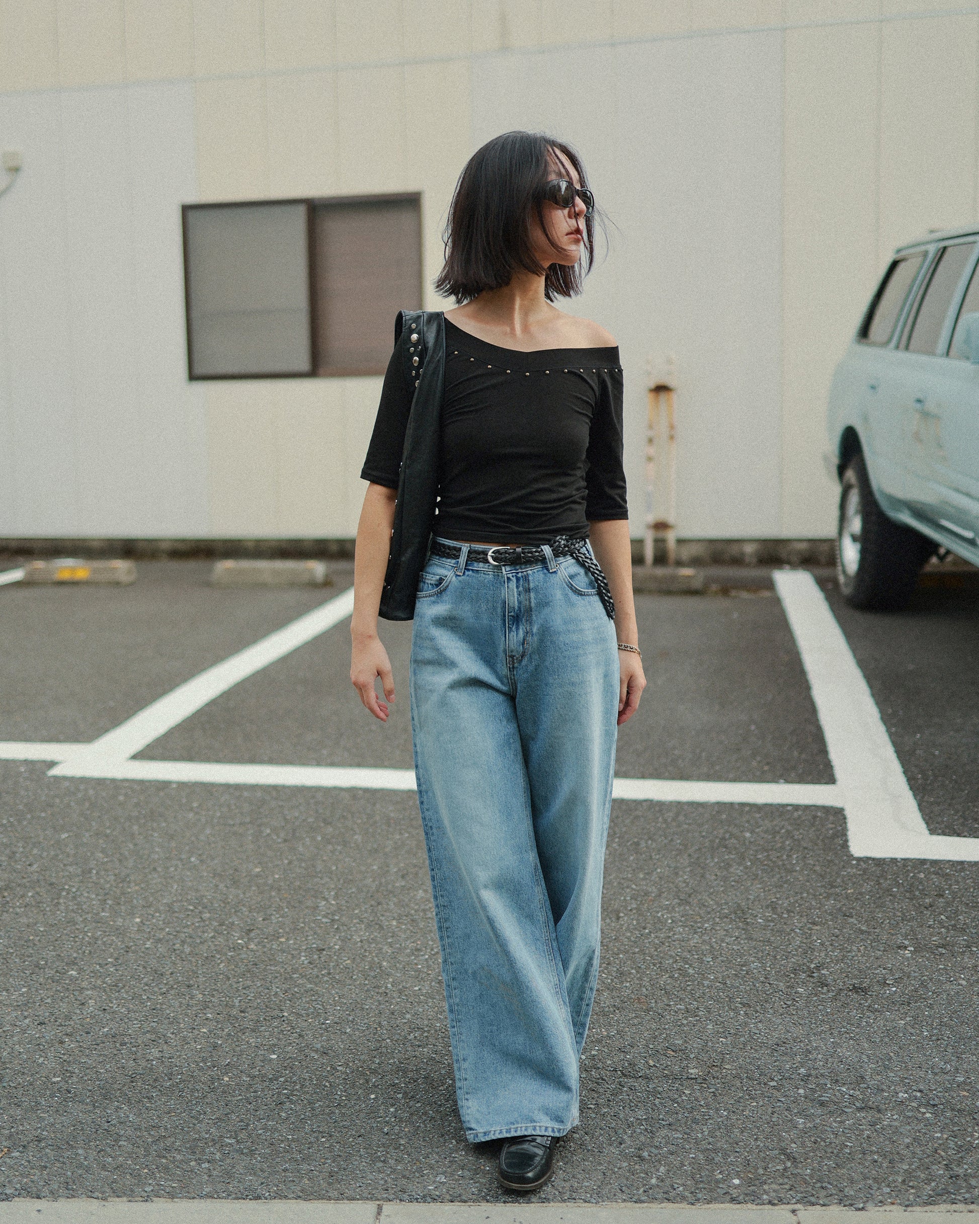 Bridget Wide-Leg Denim Trousers, Washed blue