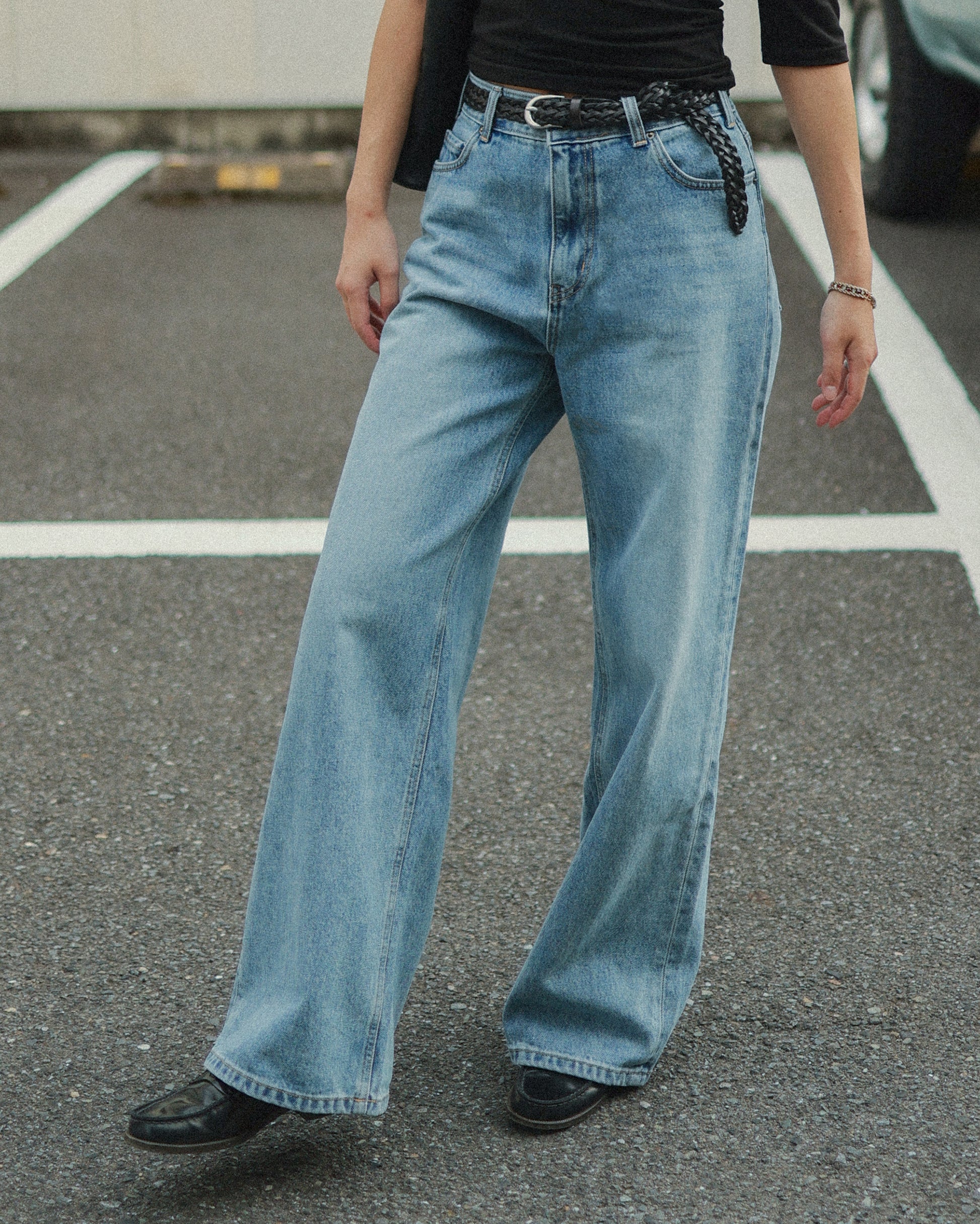 Bridget Wide-Leg Denim Trousers, Washed blue