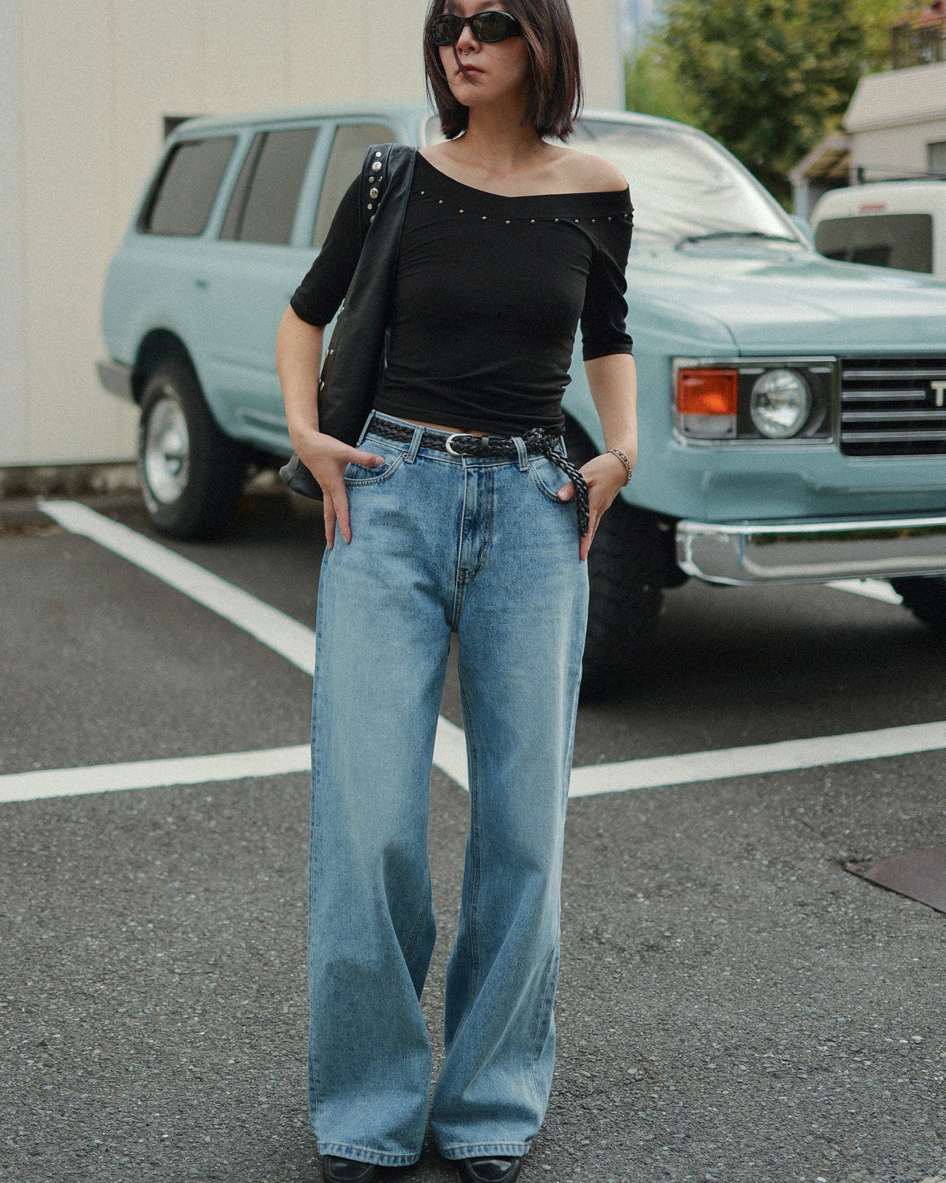 Bridget Wide-Leg Denim Trousers, Washed blue