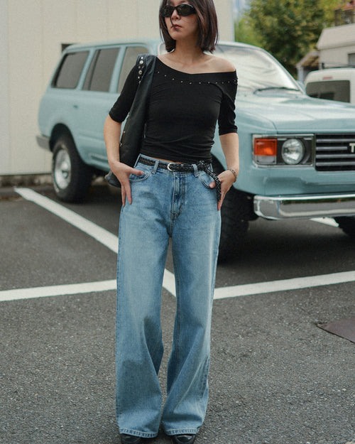 Bridget Wide-Leg Denim Trousers, Washed blue