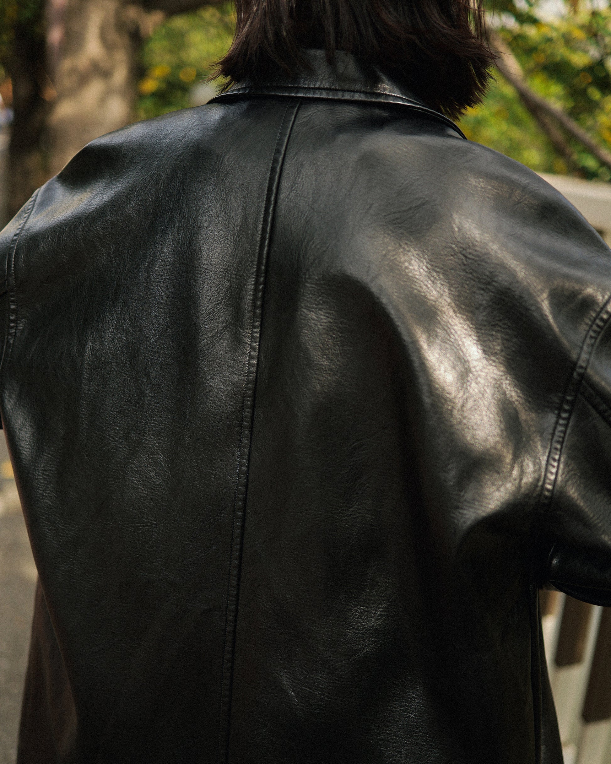 Tarsem Oversized Car Leather Coat, Washed Black