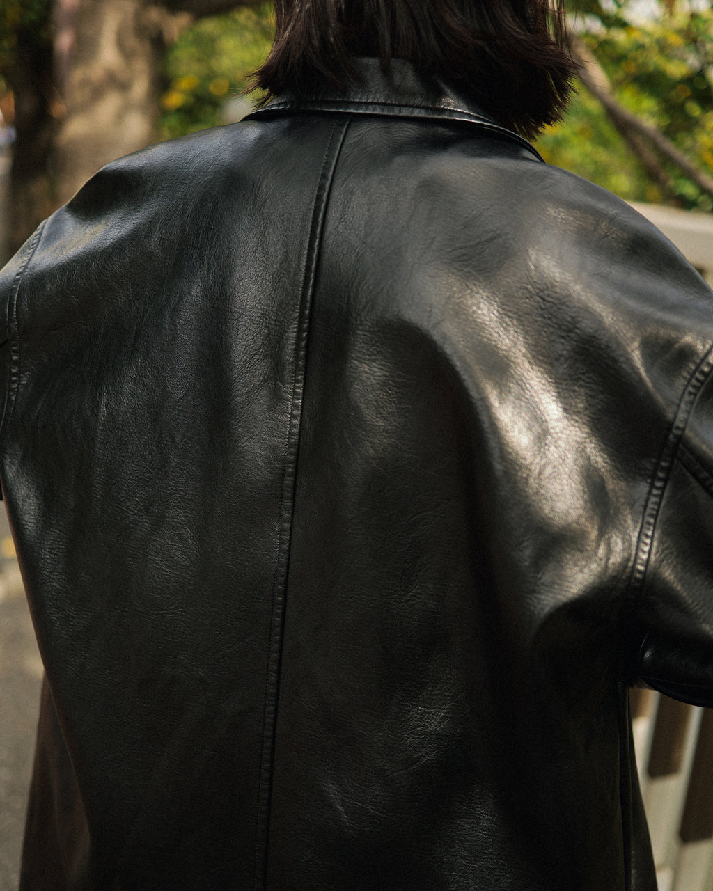Tarsem Oversized Car Leather Coat, Washed Black