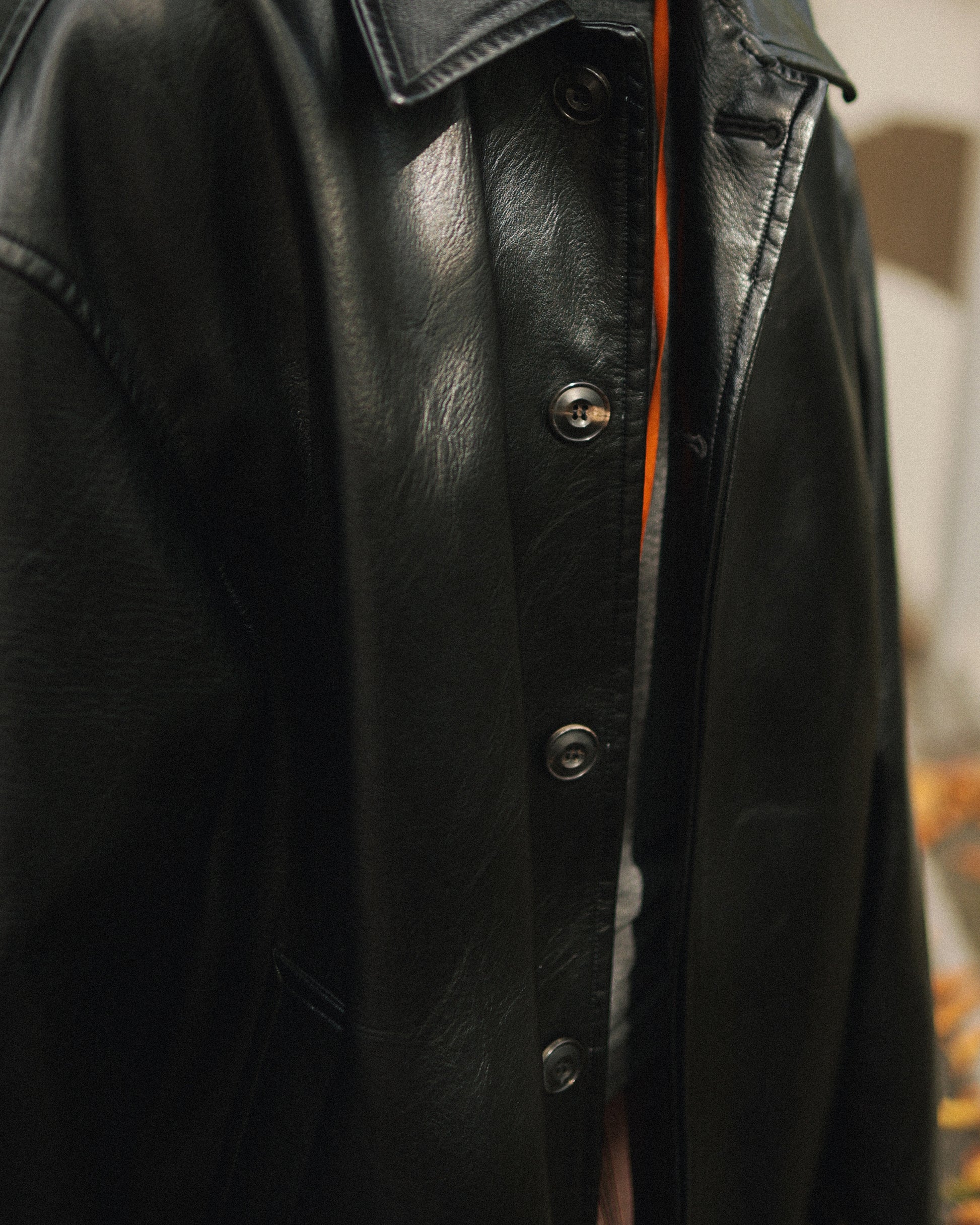 Tarsem Oversized Car Leather Coat, Washed Black