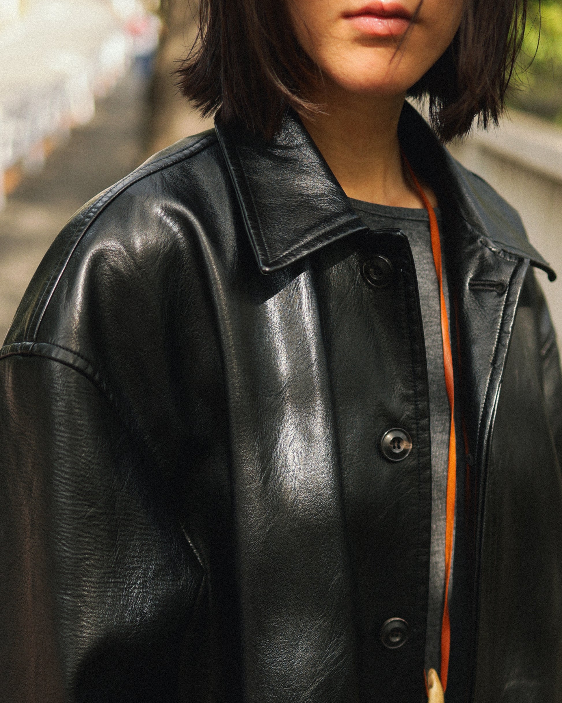 Tarsem Oversized Car Leather Coat, Washed Black