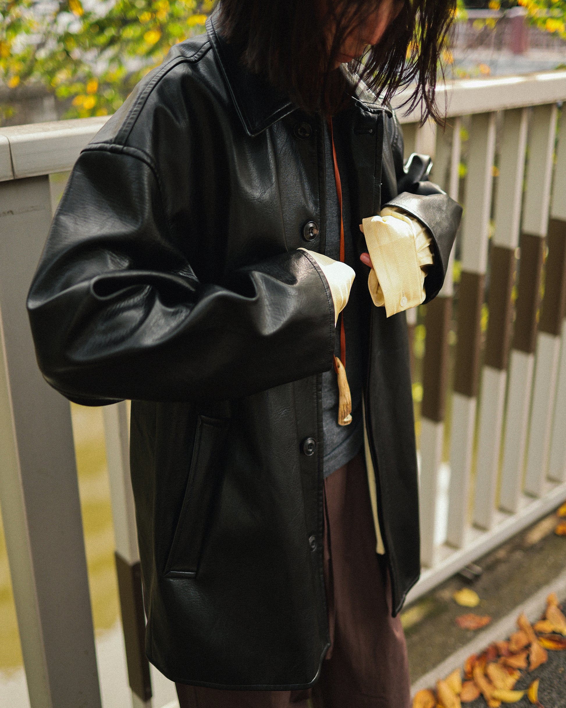 Tarsem Oversized Car Leather Coat, Washed Black