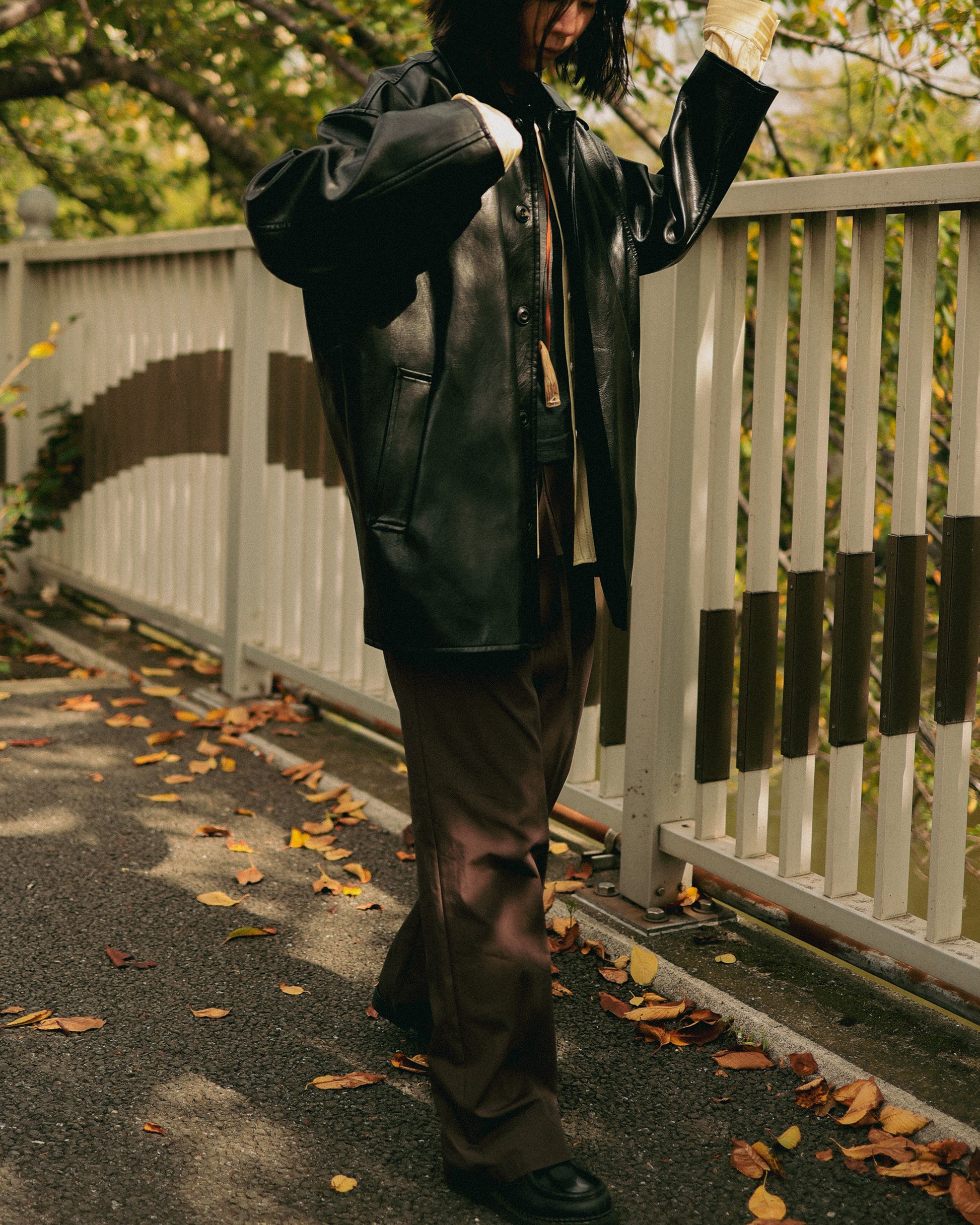 Tarsem Oversized Car Leather Coat, Washed Black