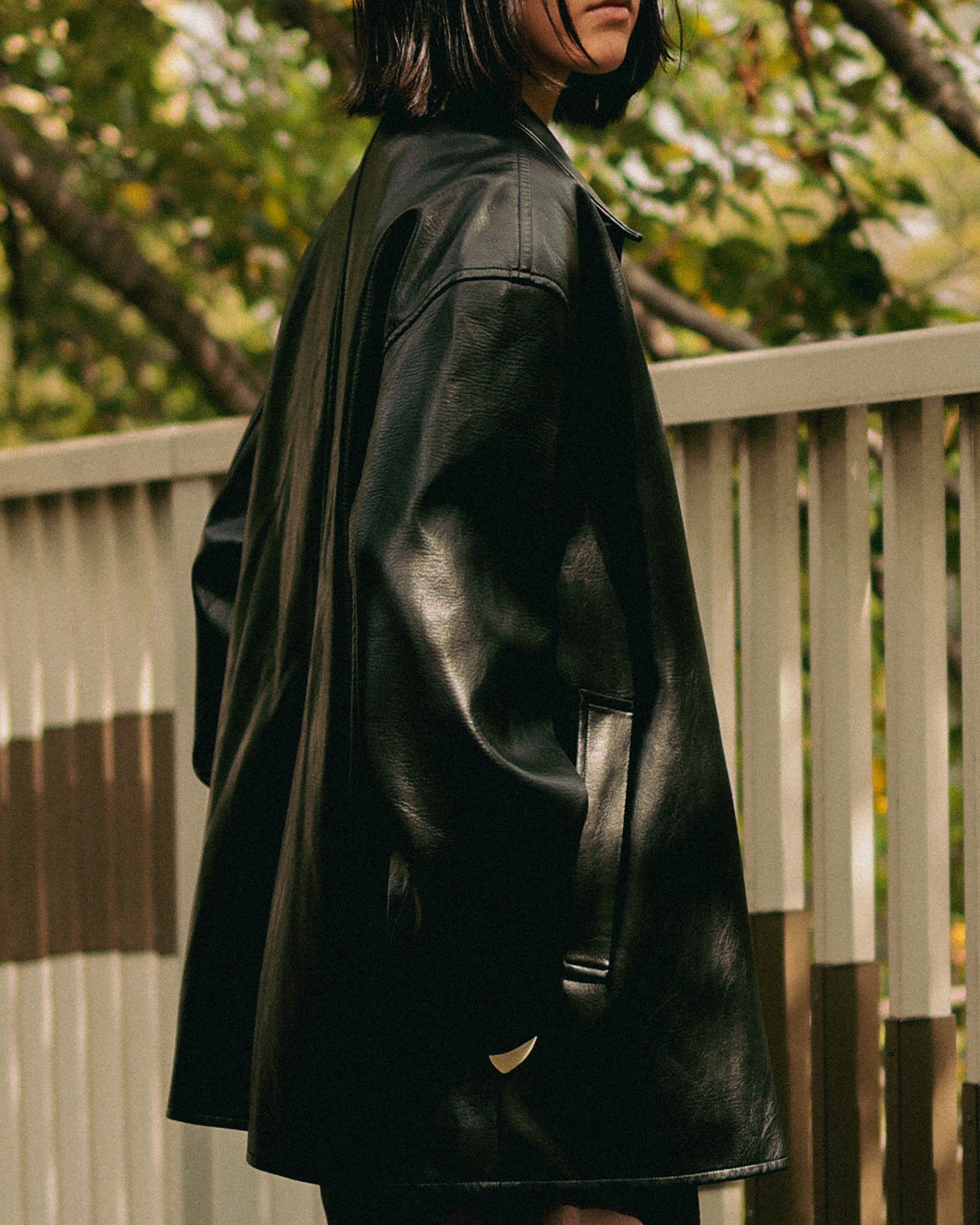 Tarsem Oversized Car Leather Coat, Washed Black