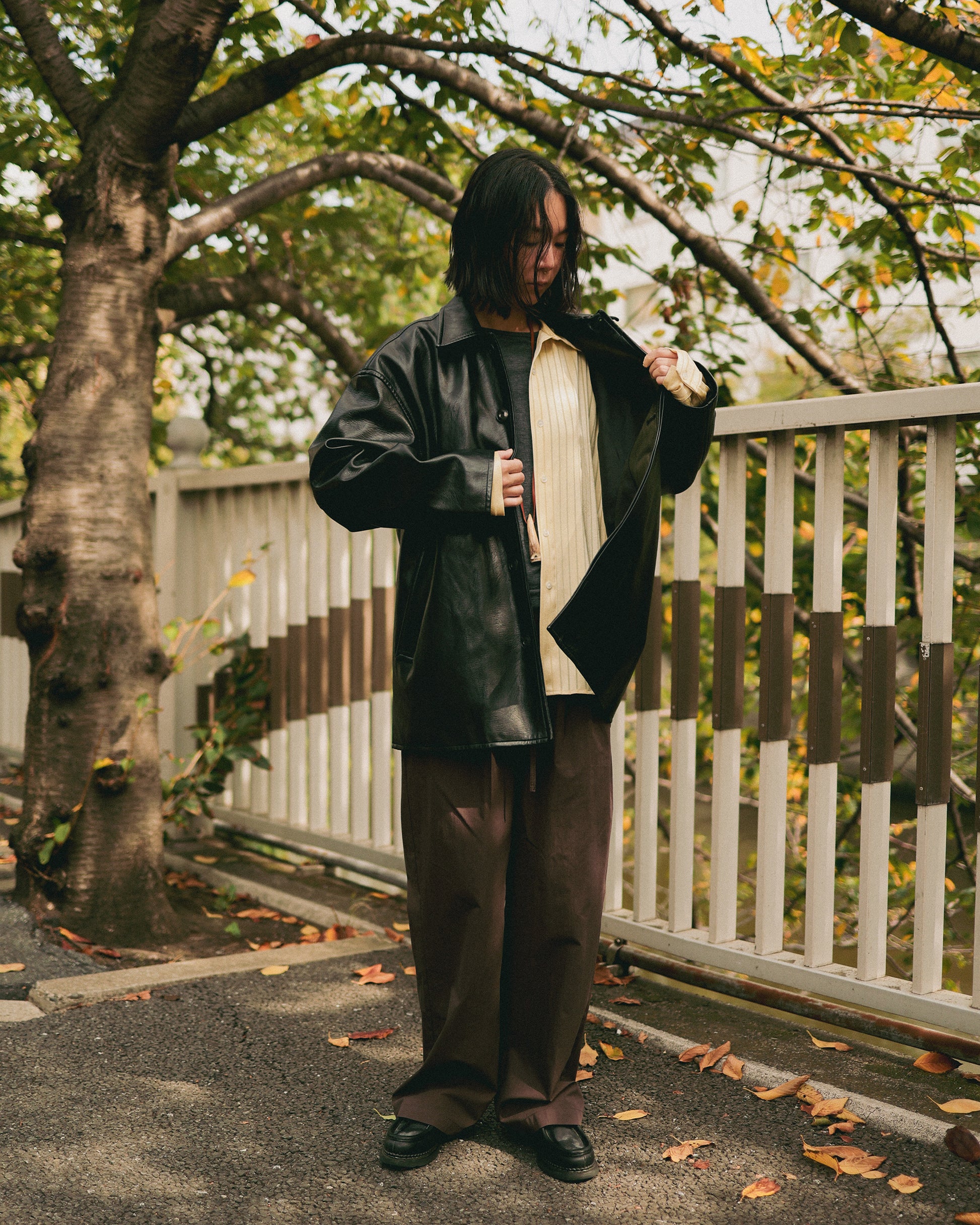 Tarsem Oversized Car Leather Coat, Washed Black