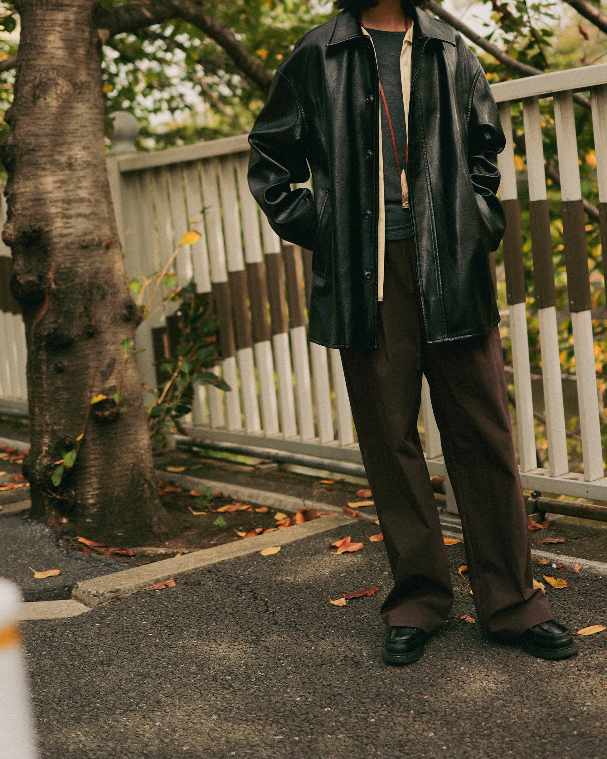 Tarsem Oversized Car Leather Coat, Washed Black