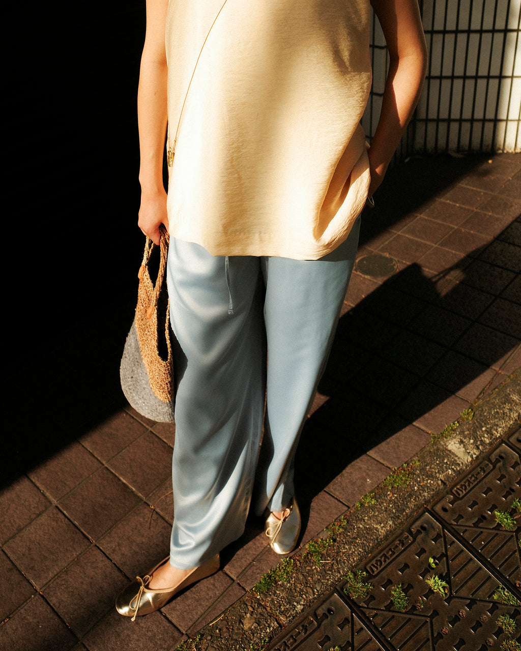 (Limited) Jasmine Dris Satin Trousers, Sky Diamond
