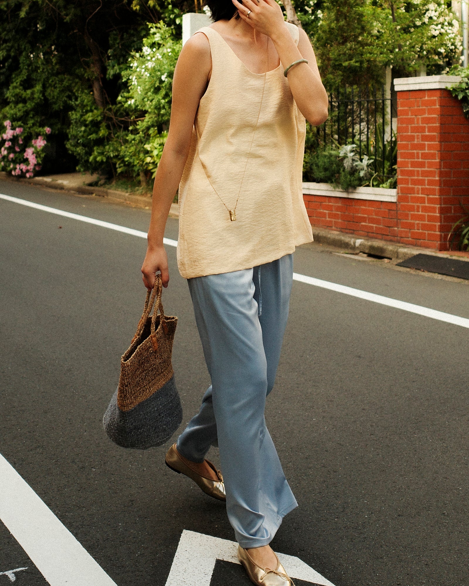 (Limited) Jasmine Dris Satin Trousers, Sky Diamond