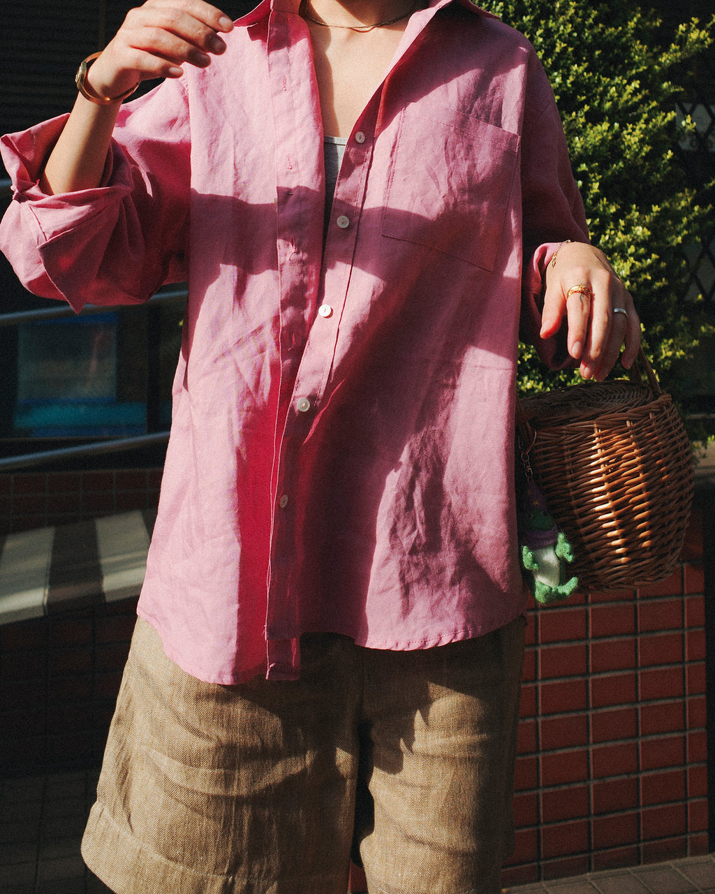 Mina Linen Oversized Shirt, Hydrangea Rosa