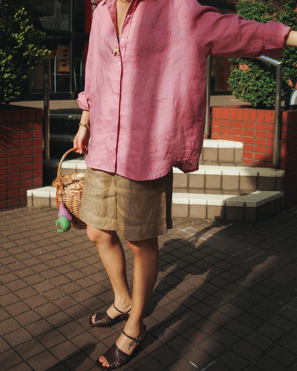 Mina Linen Oversized Shirt, Hydrangea Rosa