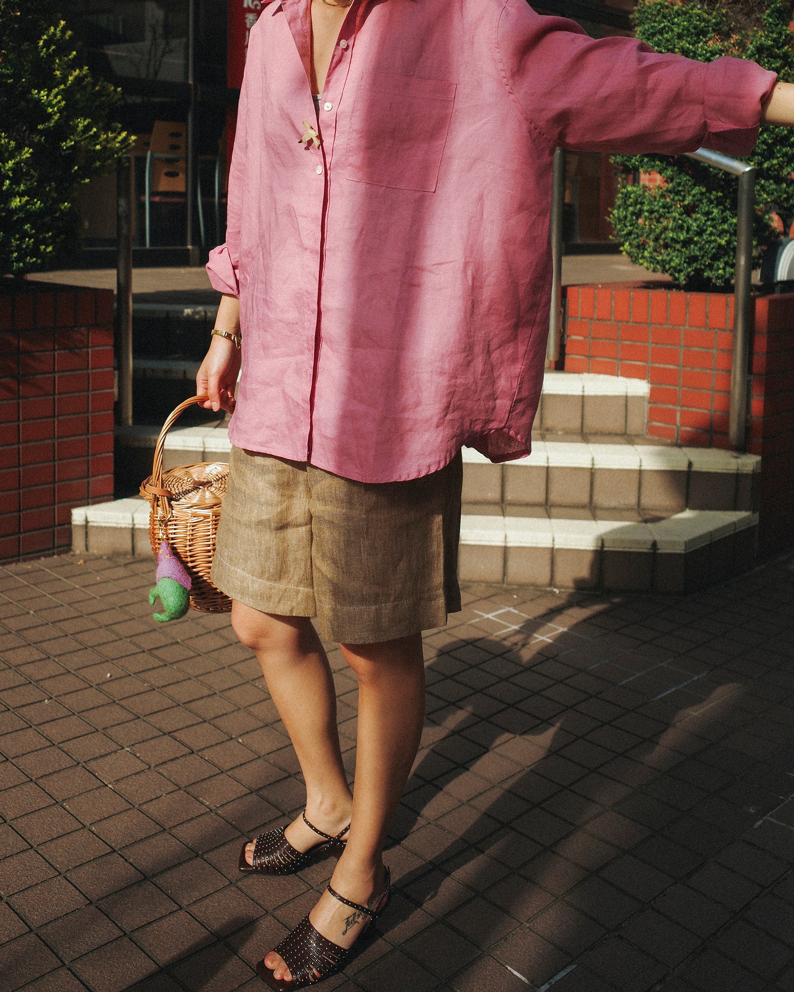 Mina Linen Oversized Shirt, Hydrangea Rosa