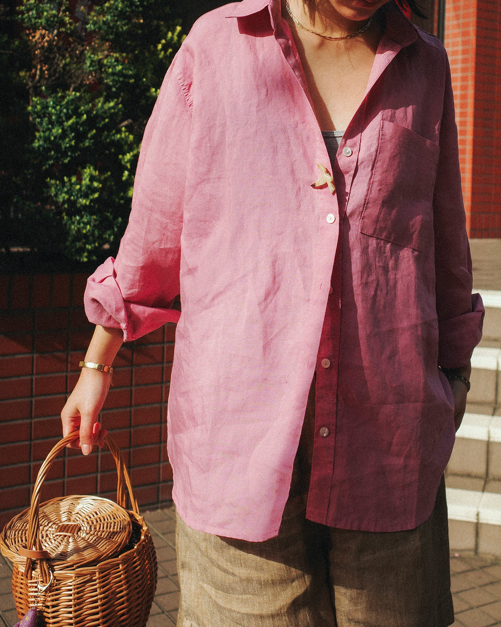 Mina Linen Oversized Shirt, Hydrangea Rosa