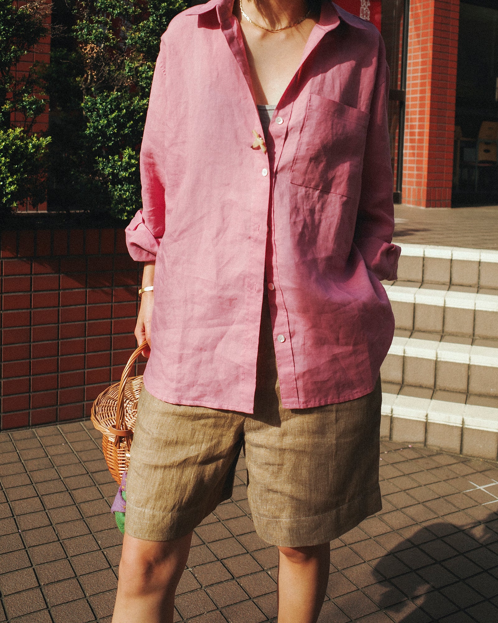 Mina Linen Oversized Shirt, Hydrangea Rosa
