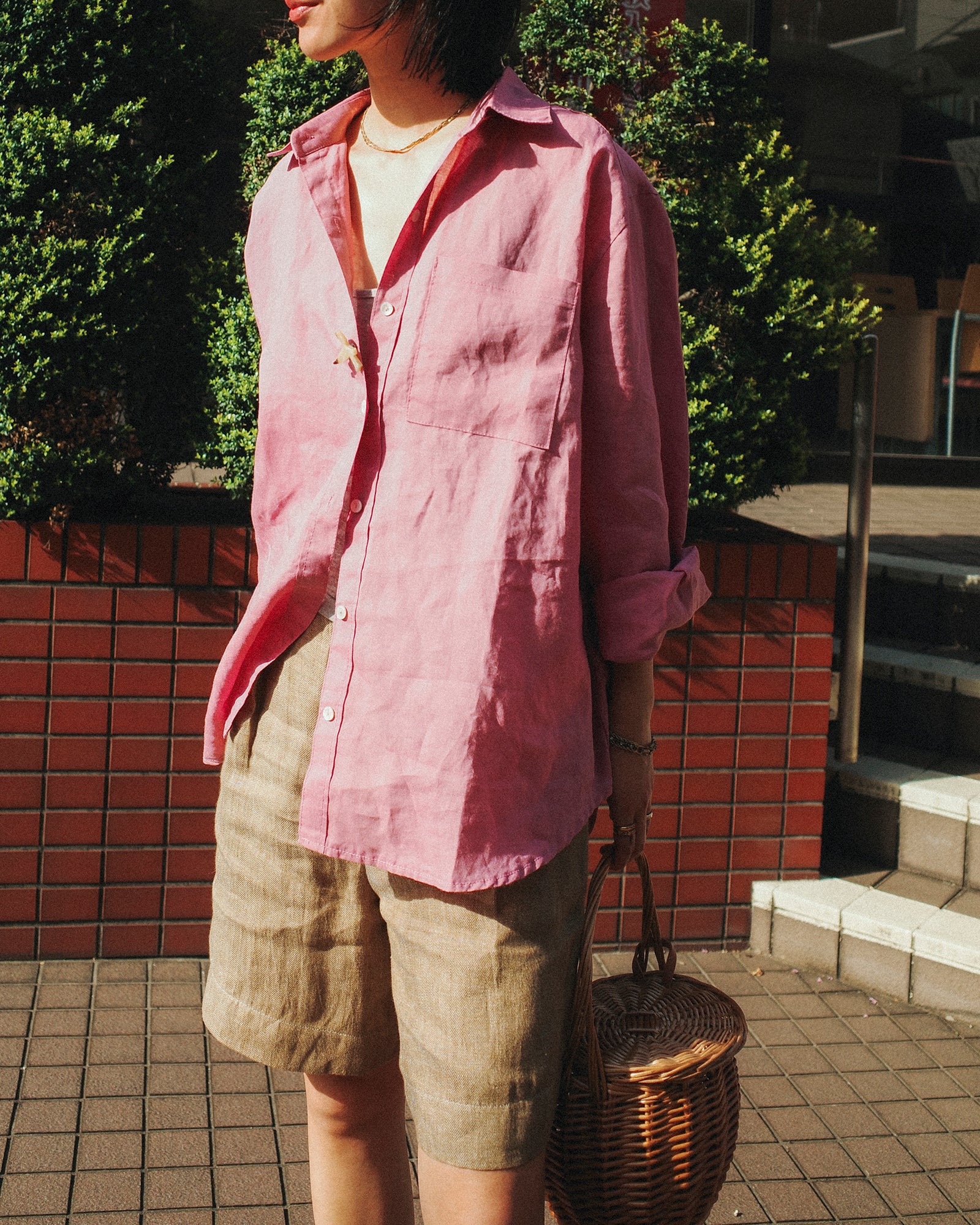 Mina Linen Oversized Shirt, Hydrangea Rosa