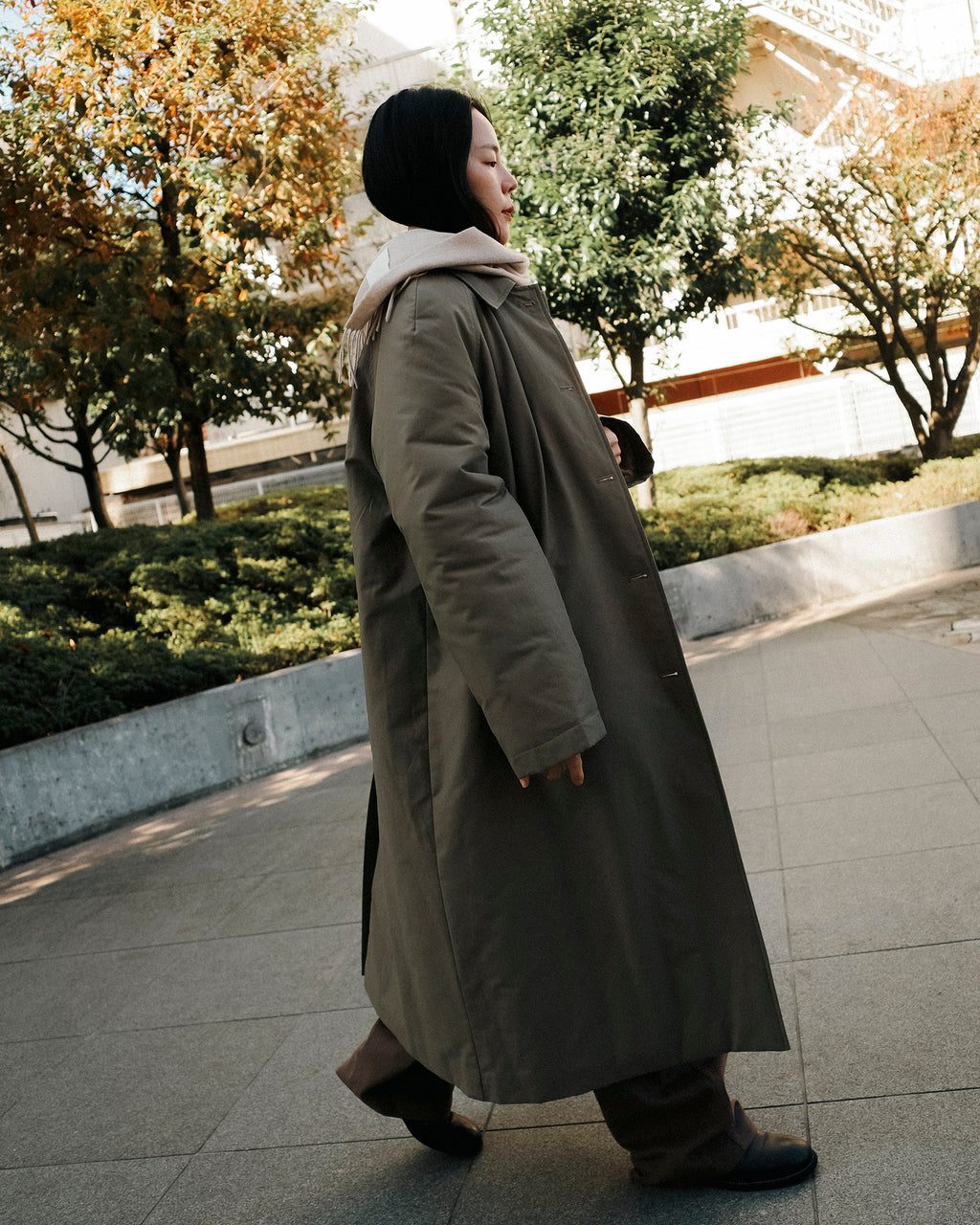 Norah Padded Long Coat, Taupe Brown