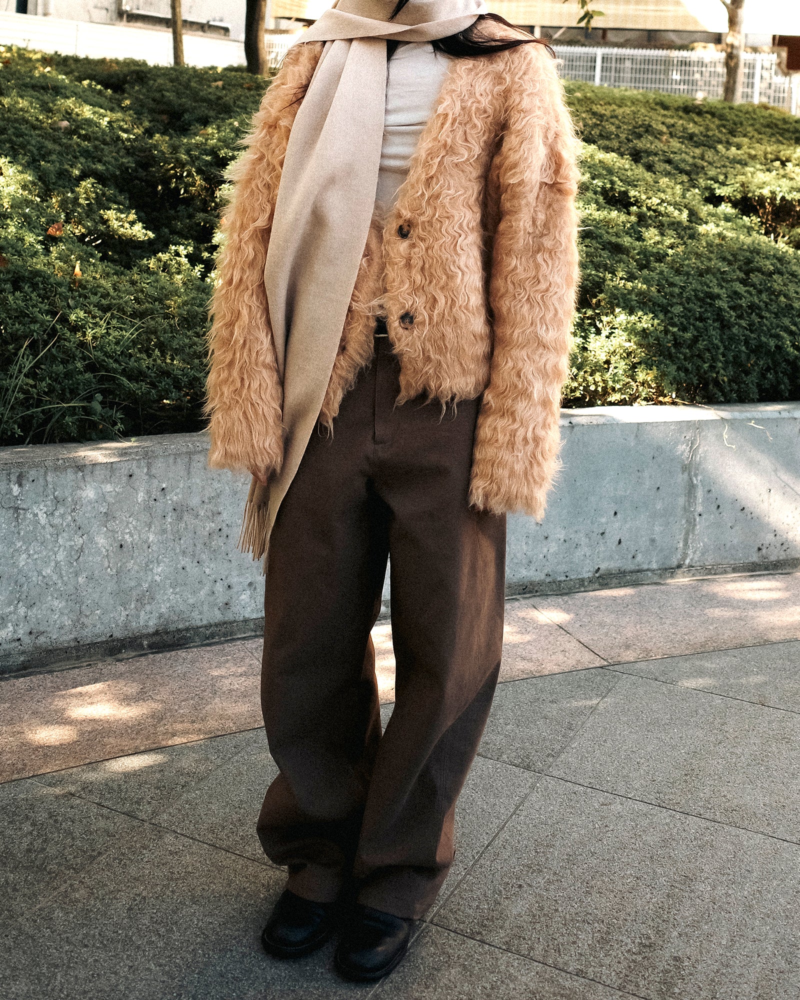 Cecile Curved Cotton Trousers, Mocha Brown