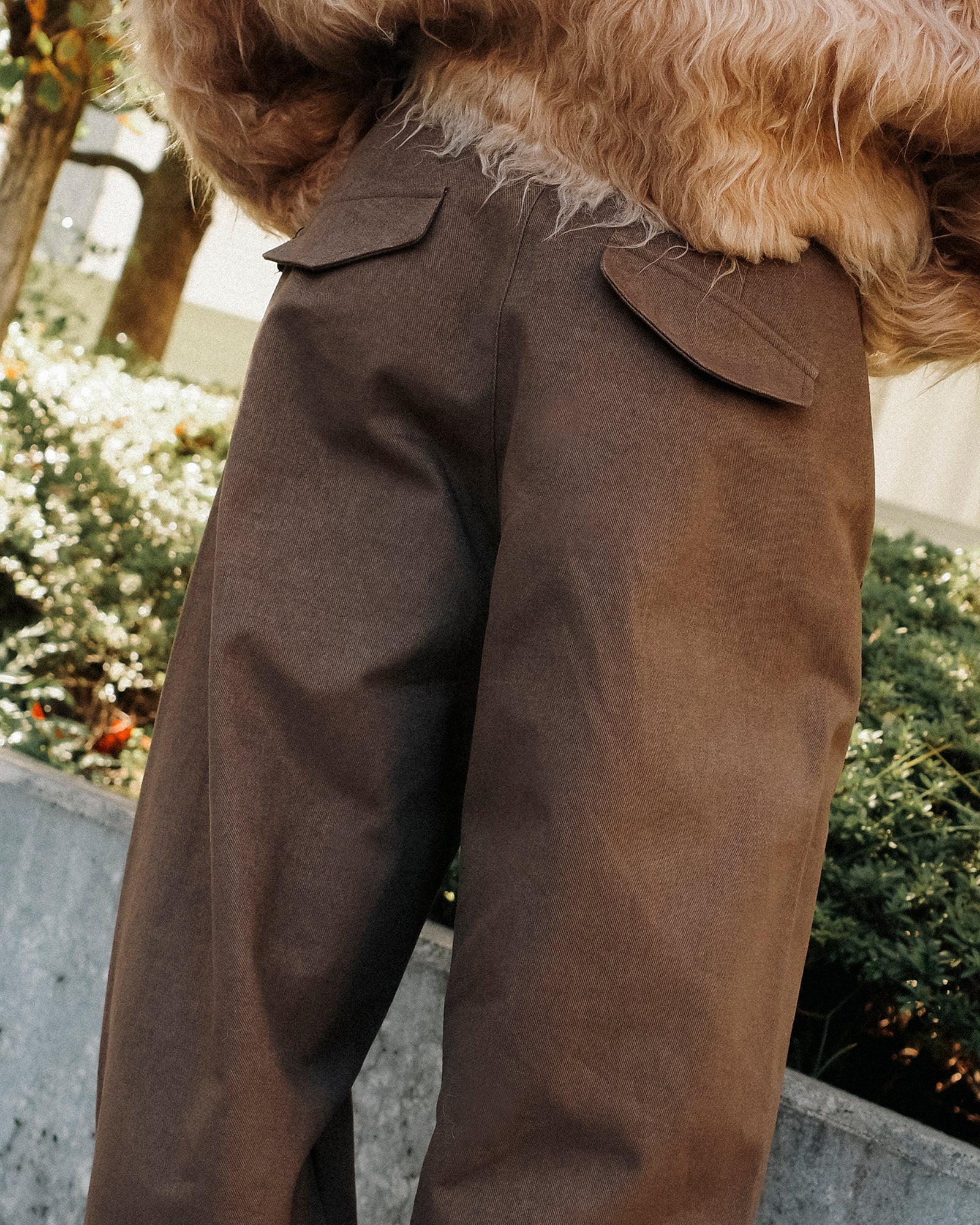 Cecile Curved Cotton Trousers, Mocha Brown