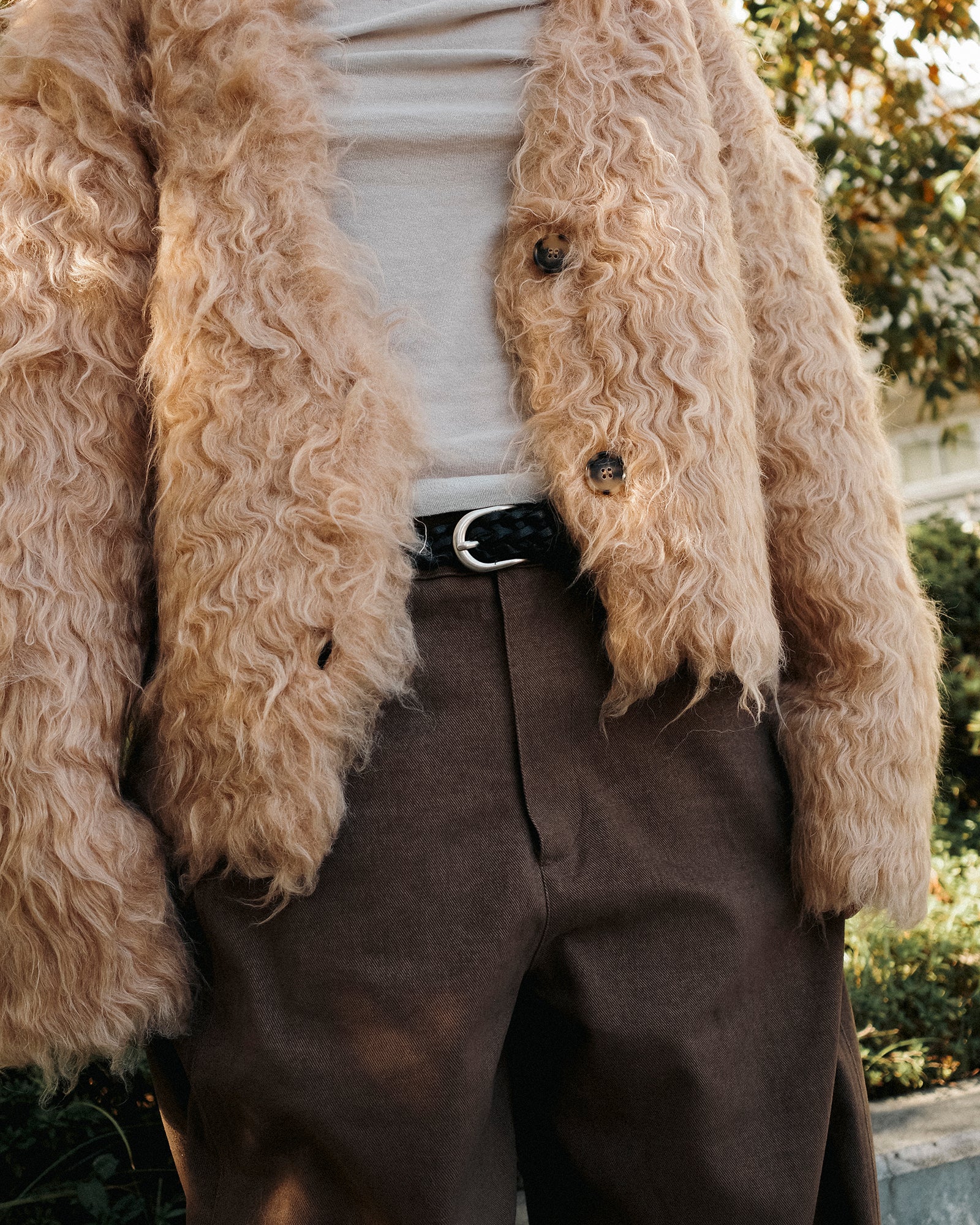 Cecile Curved Cotton Trousers, Mocha Brown