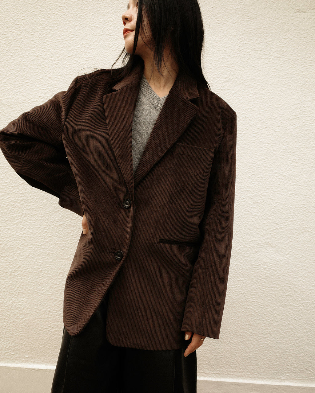 Leo Oversized Corduroy Jacket, Chestnut