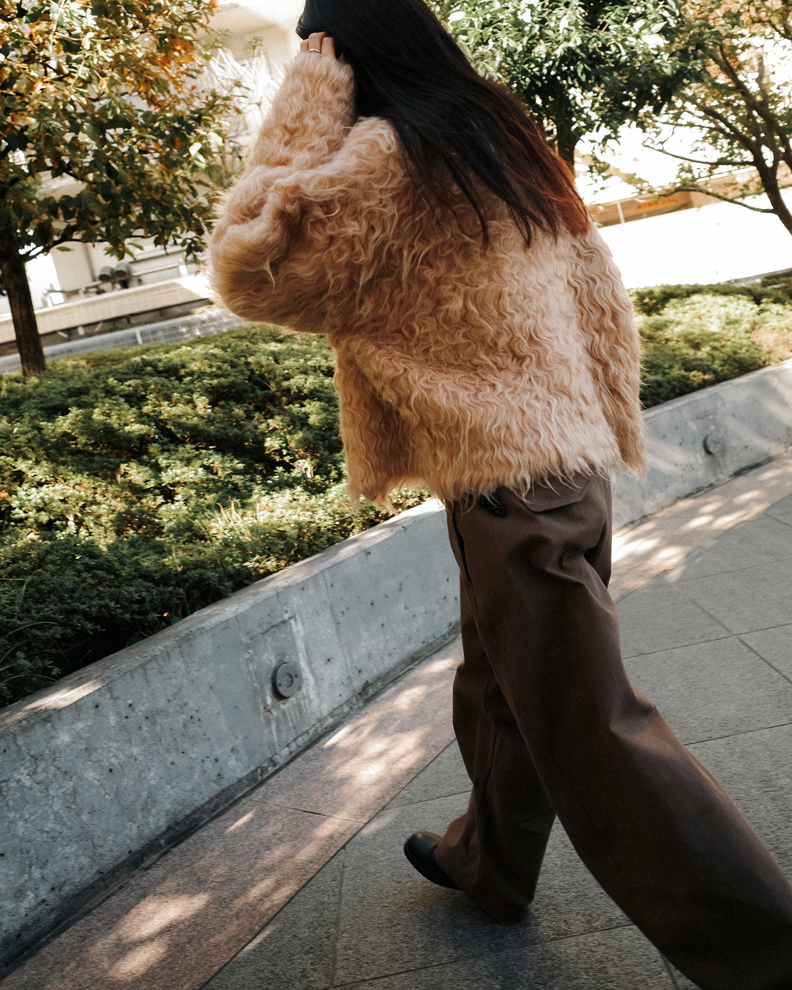 Cecile Curved Cotton Trousers, Mocha Brown