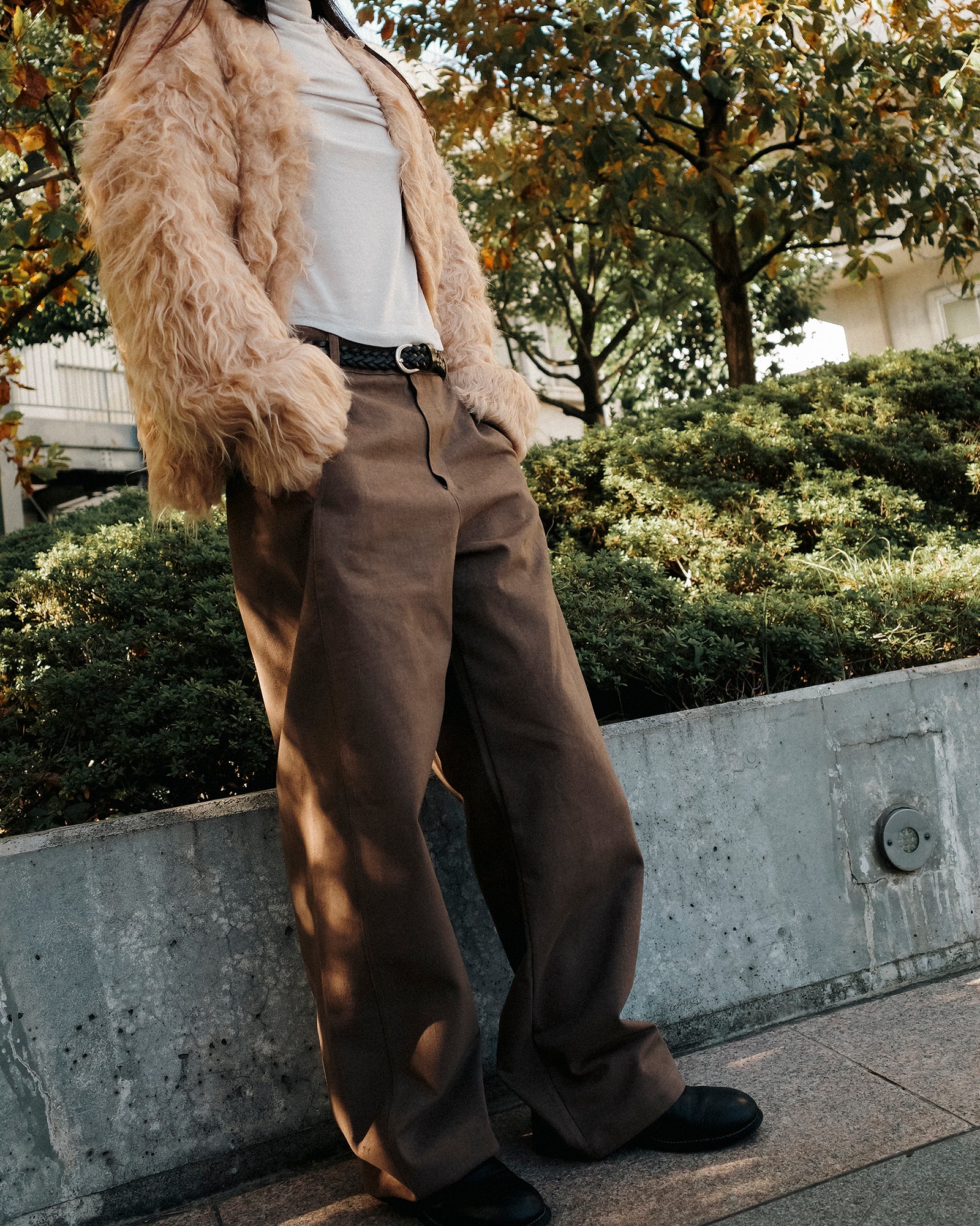 Cecile Curved Cotton Trousers, Mocha Brown