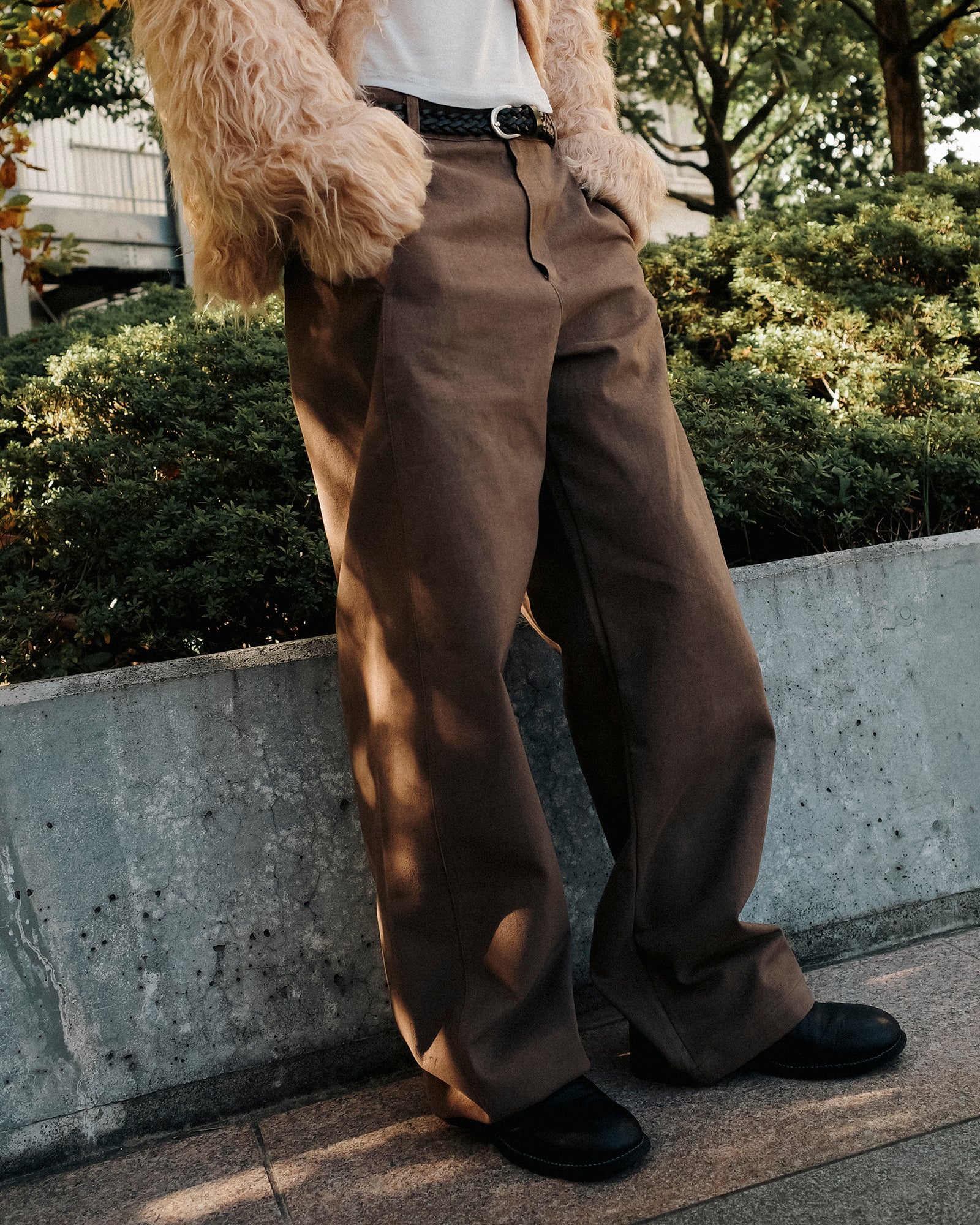 Cecile Curved Cotton Trousers, Mocha Brown