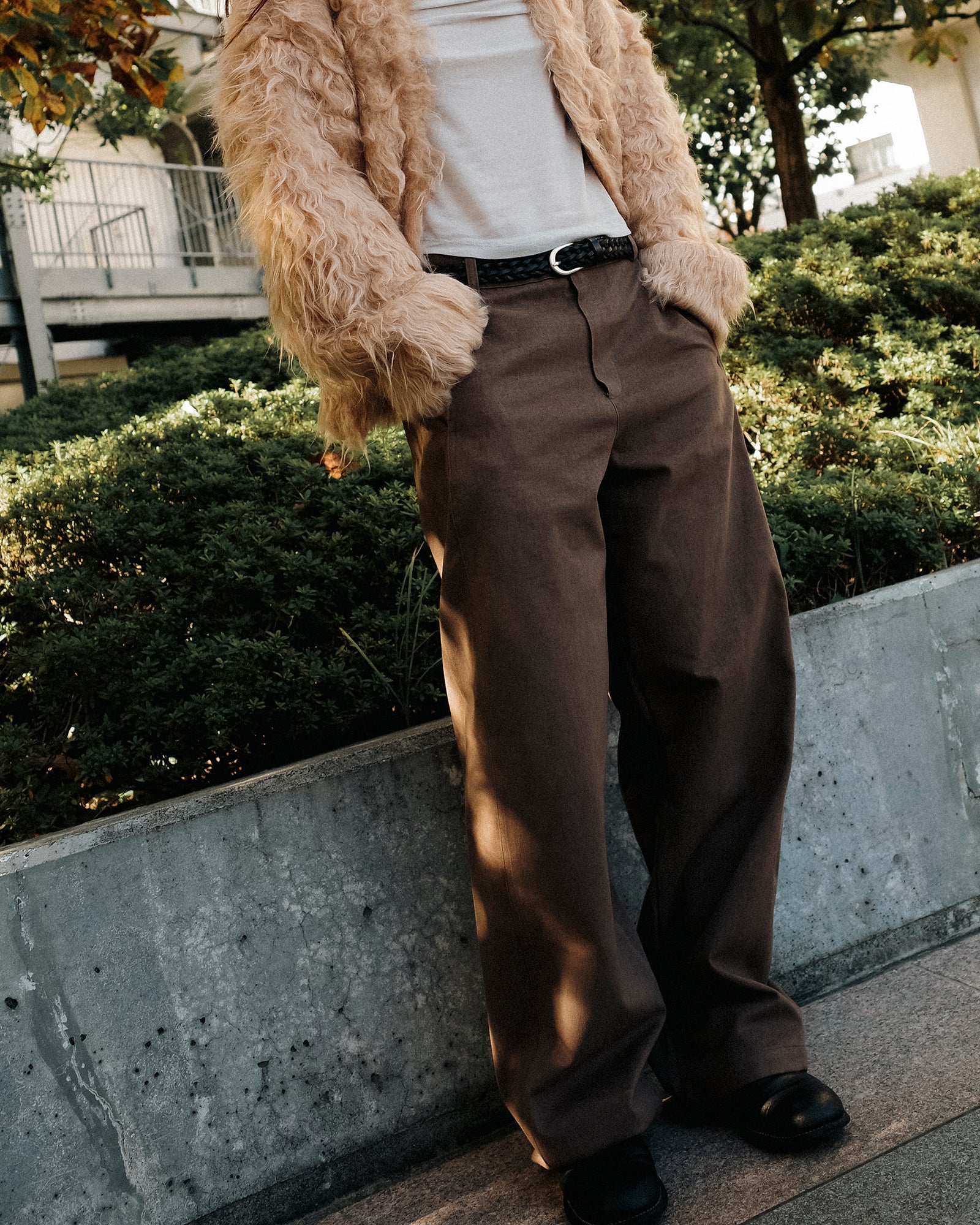 Cecile Curved Cotton Trousers, Mocha Brown