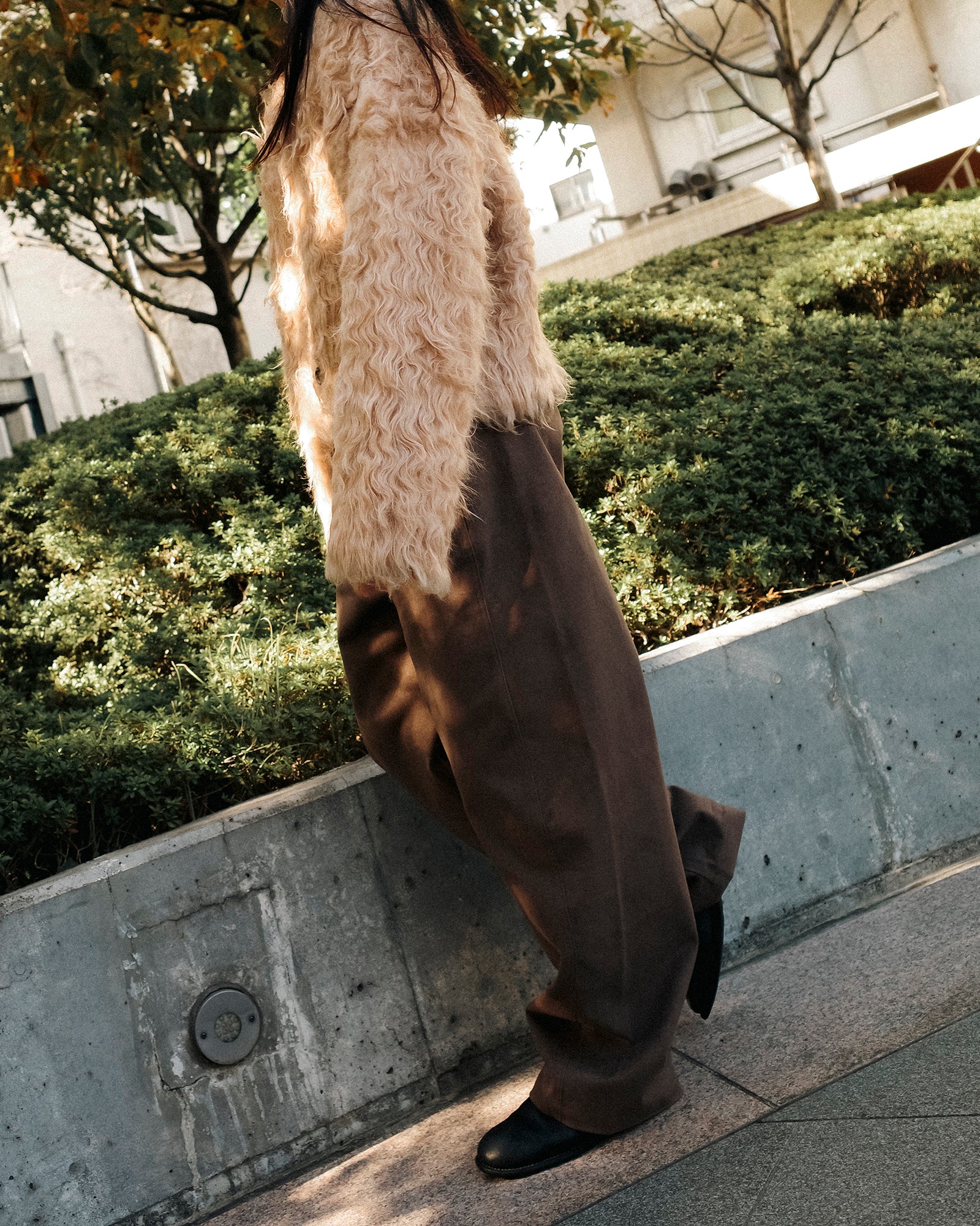 Cecile Curved Cotton Trousers, Mocha Brown