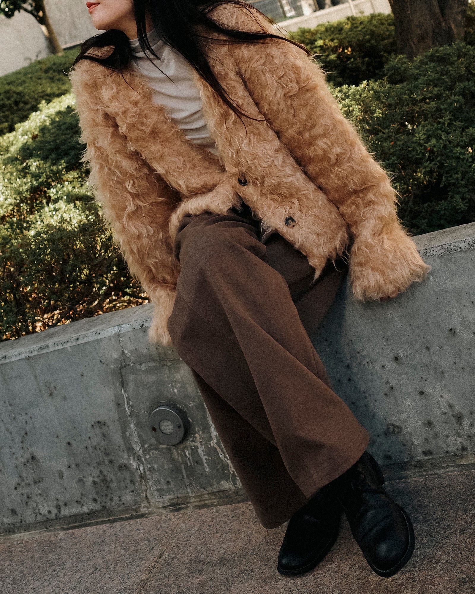 Cecile Curved Cotton Trousers, Mocha Brown