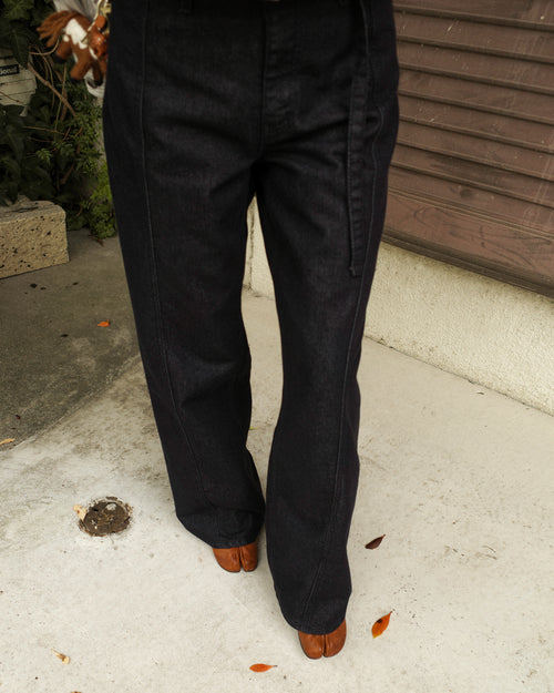 (Back in stock on 11/5) Longline Belted Denim Trousers, Deep Indigo