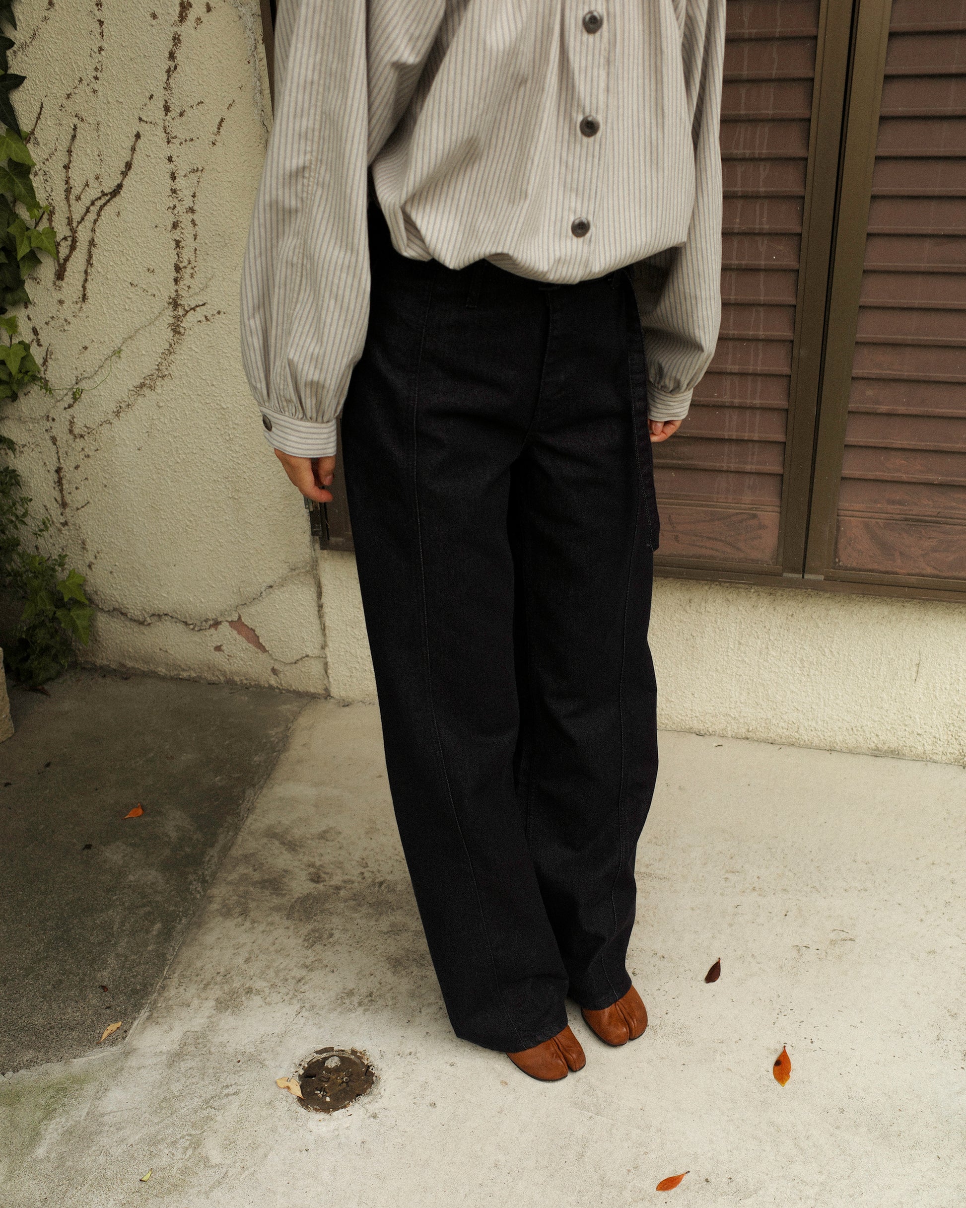 (Back in stock on 11/5) Longline Belted Denim Trousers, Deep Indigo