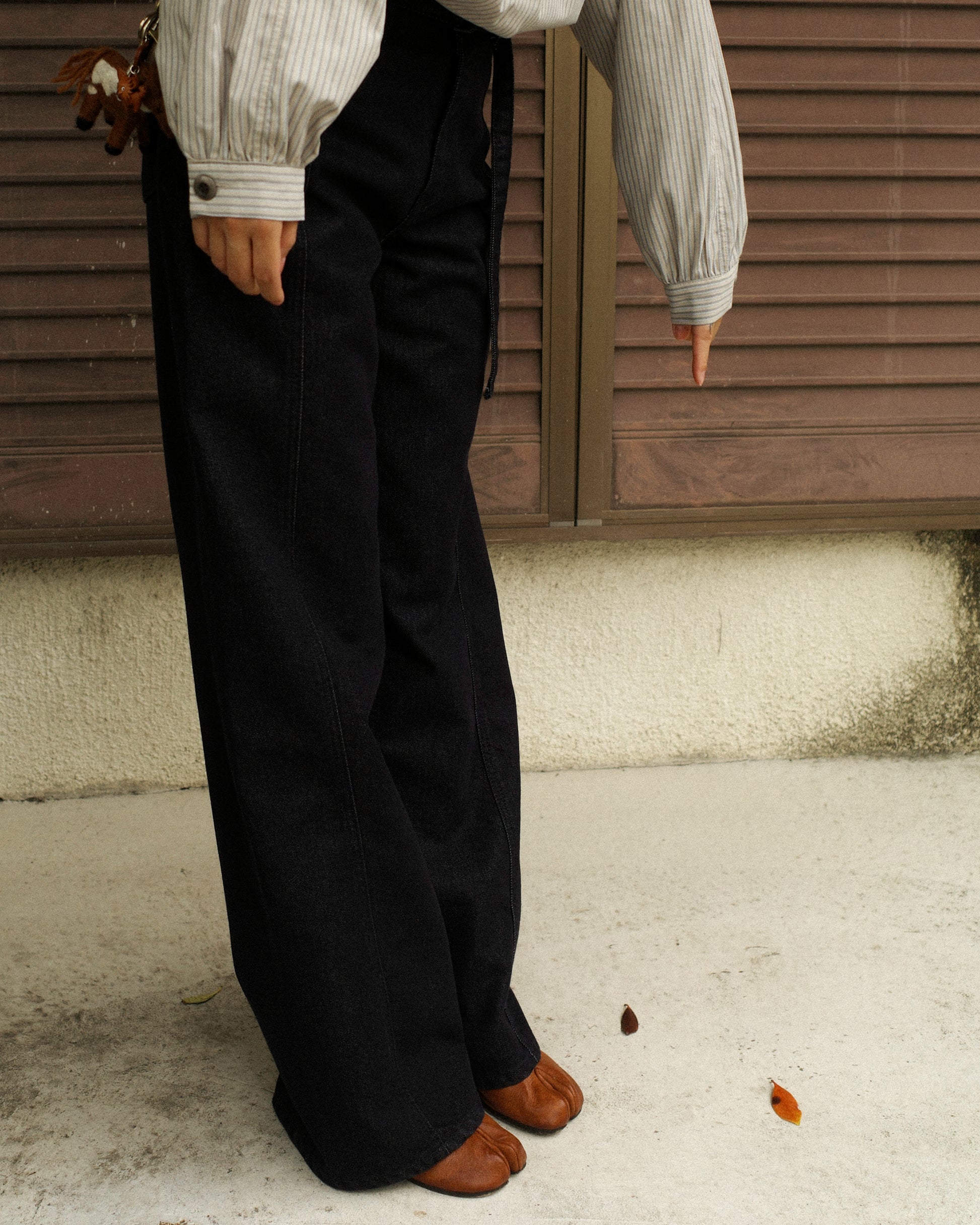 (Back in stock on 11/5) Longline Belted Denim Trousers, Deep Indigo