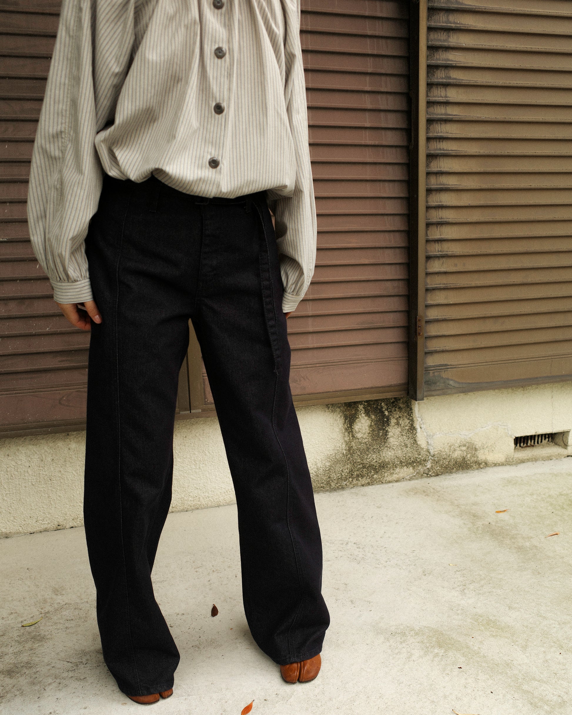 (Back in stock on 11/5) Longline Belted Denim Trousers, Deep Indigo