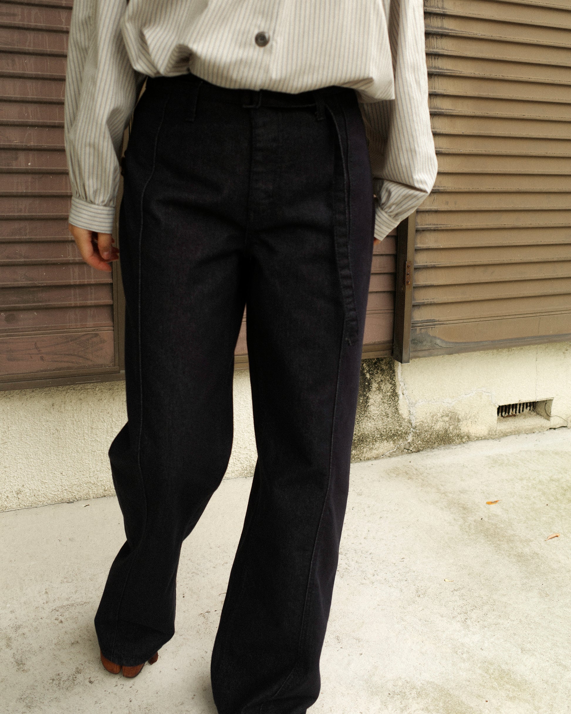 (Back in stock on 11/5) Longline Belted Denim Trousers, Deep Indigo