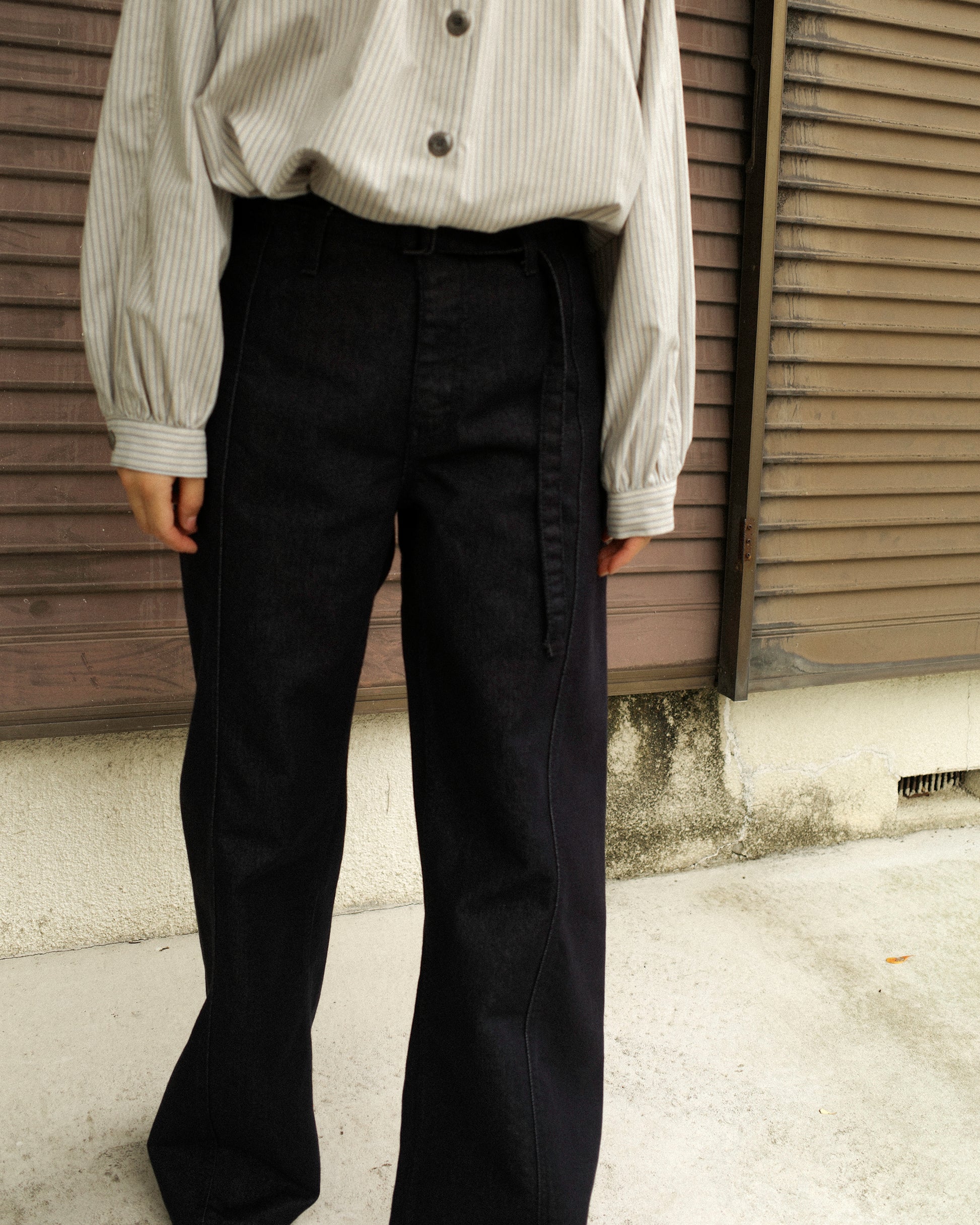 (Back in stock on 11/5) Longline Belted Denim Trousers, Deep Indigo