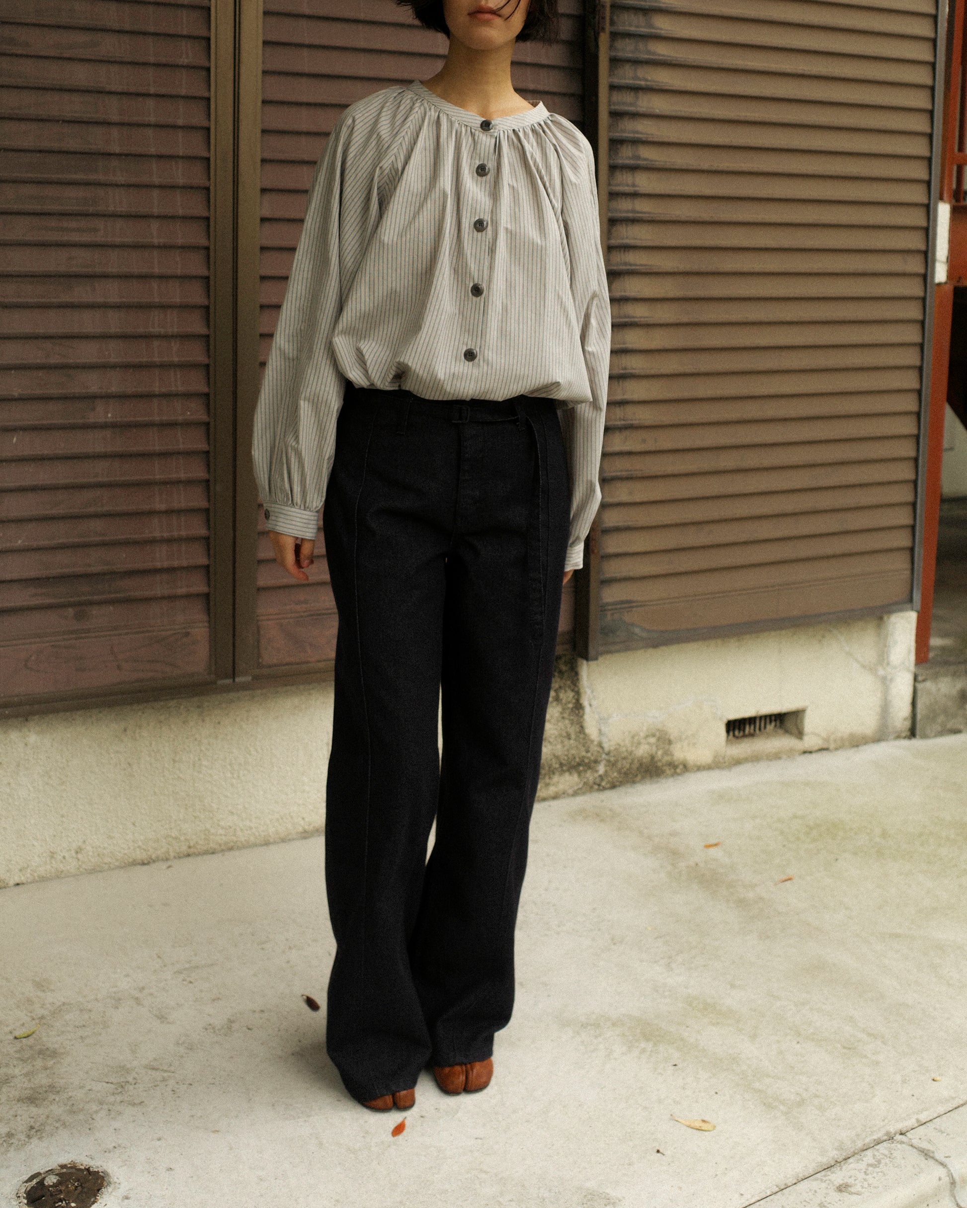(Back in stock on 11/5) Longline Belted Denim Trousers, Deep Indigo
