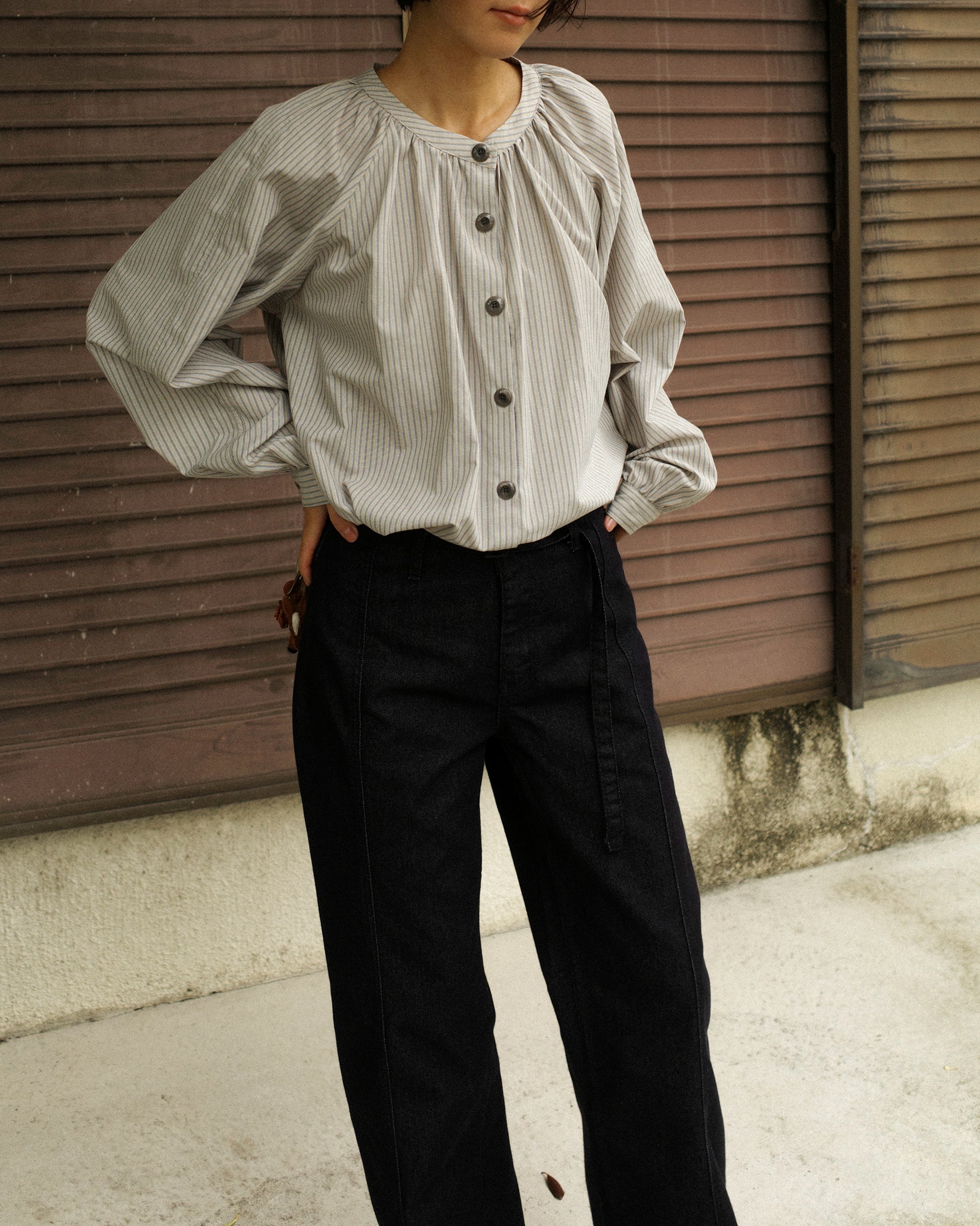 Devon Gathered Yoke Blouse, Misty Beige
