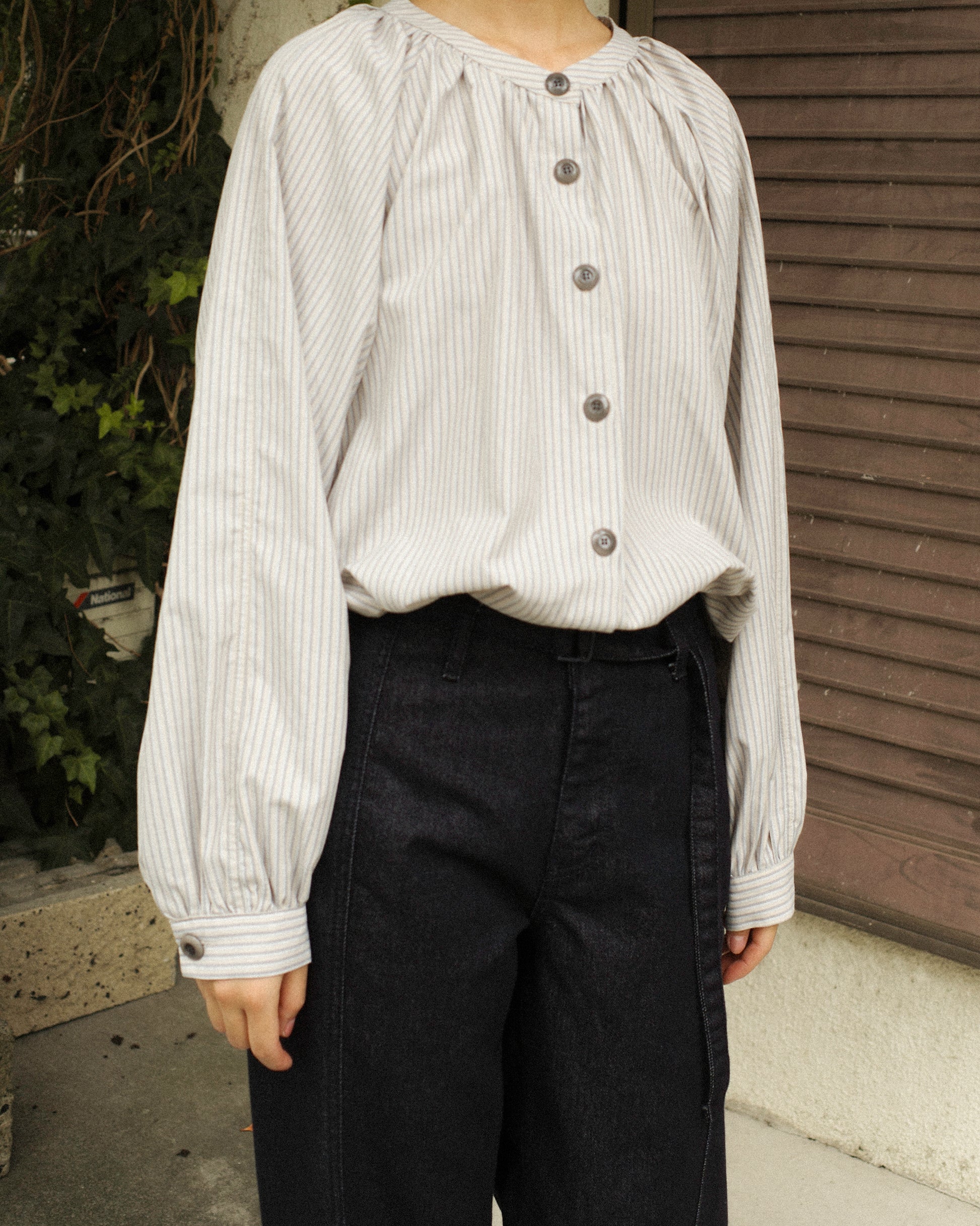 Devon Gathered Yoke Blouse, Misty Beige