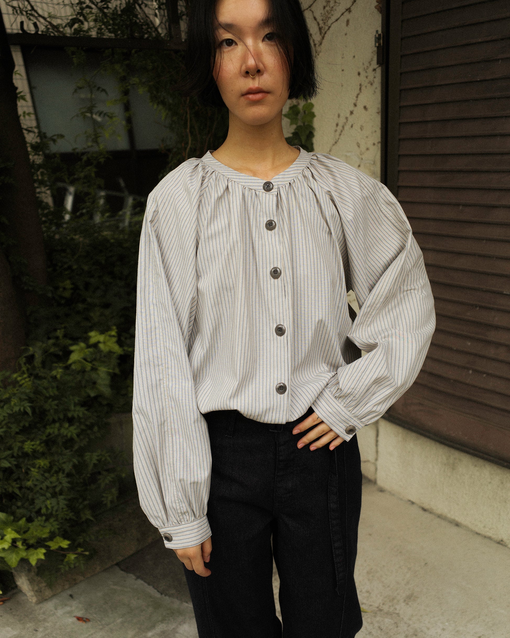 Devon Gathered Yoke Blouse, Misty Beige