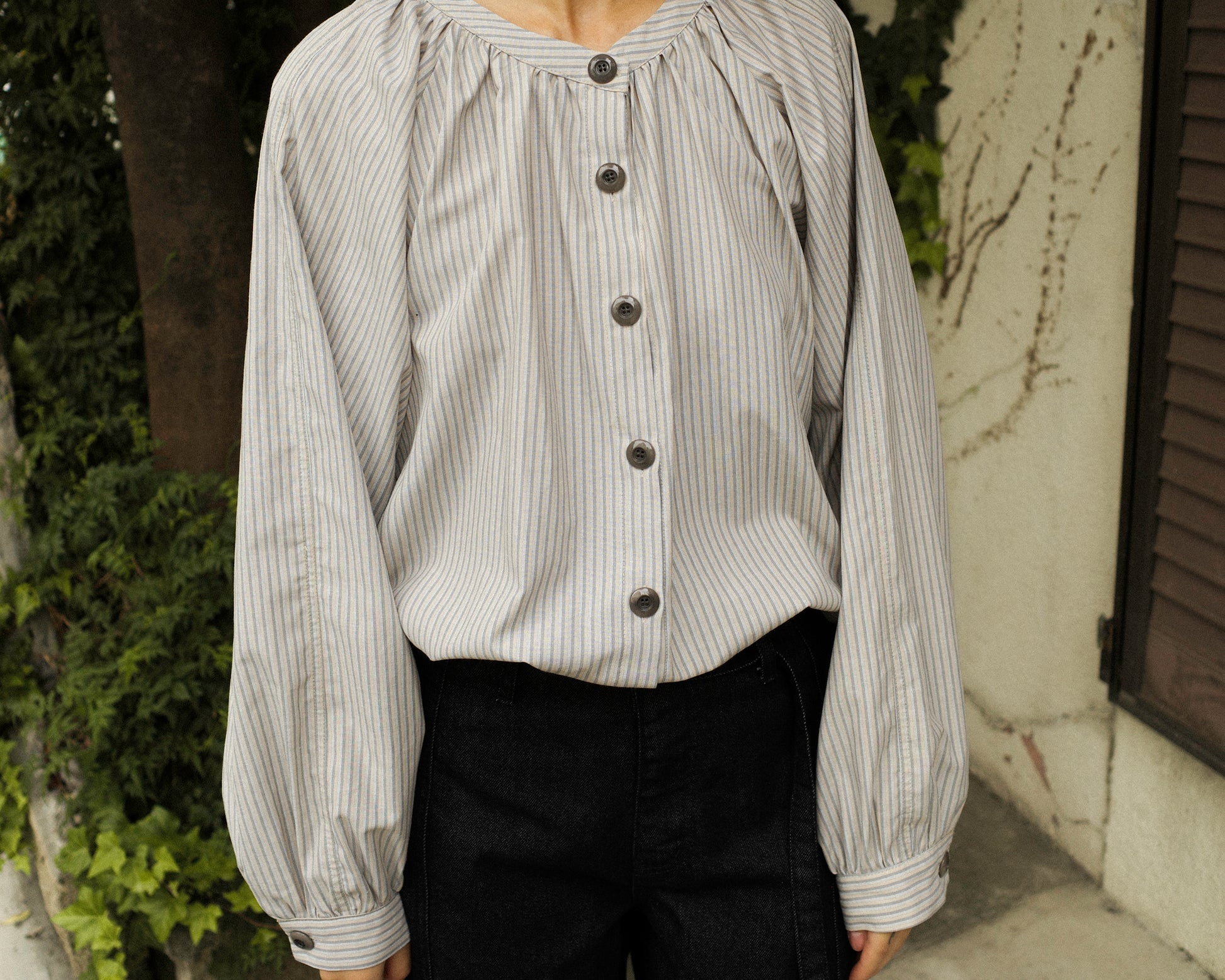 Devon Gathered Yoke Blouse, Misty Beige